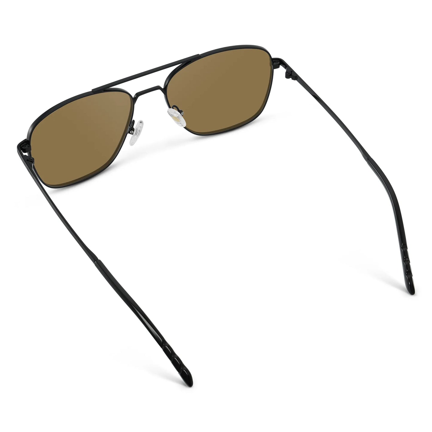 Black / Amber || Back view of Men's Stainless Steel Double Bridge Prescription Sunglasses with Black Frame and Brown Lens on a white background