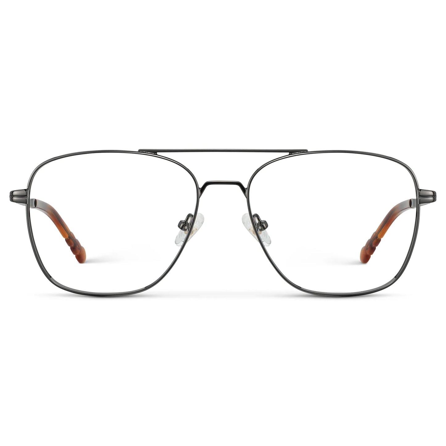 Gunmetal || Men's Stainless Steel Double Bridge Prescription Glasses with Gunmetal Frame and Clear Lens on a white background