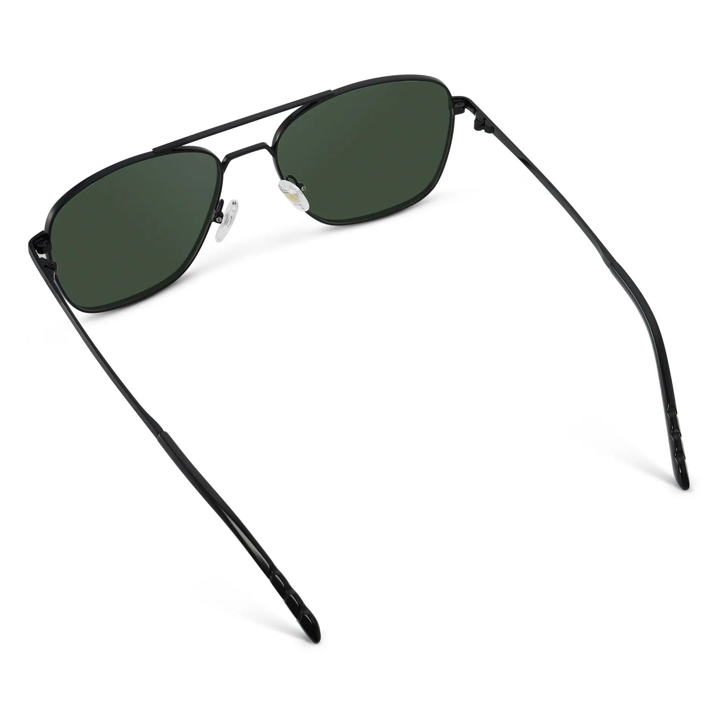 Black / G15 || Back view of Men's Stainless Steel Double Bridge Prescription Sunglasses with Black Frame and Green Lens on a white background