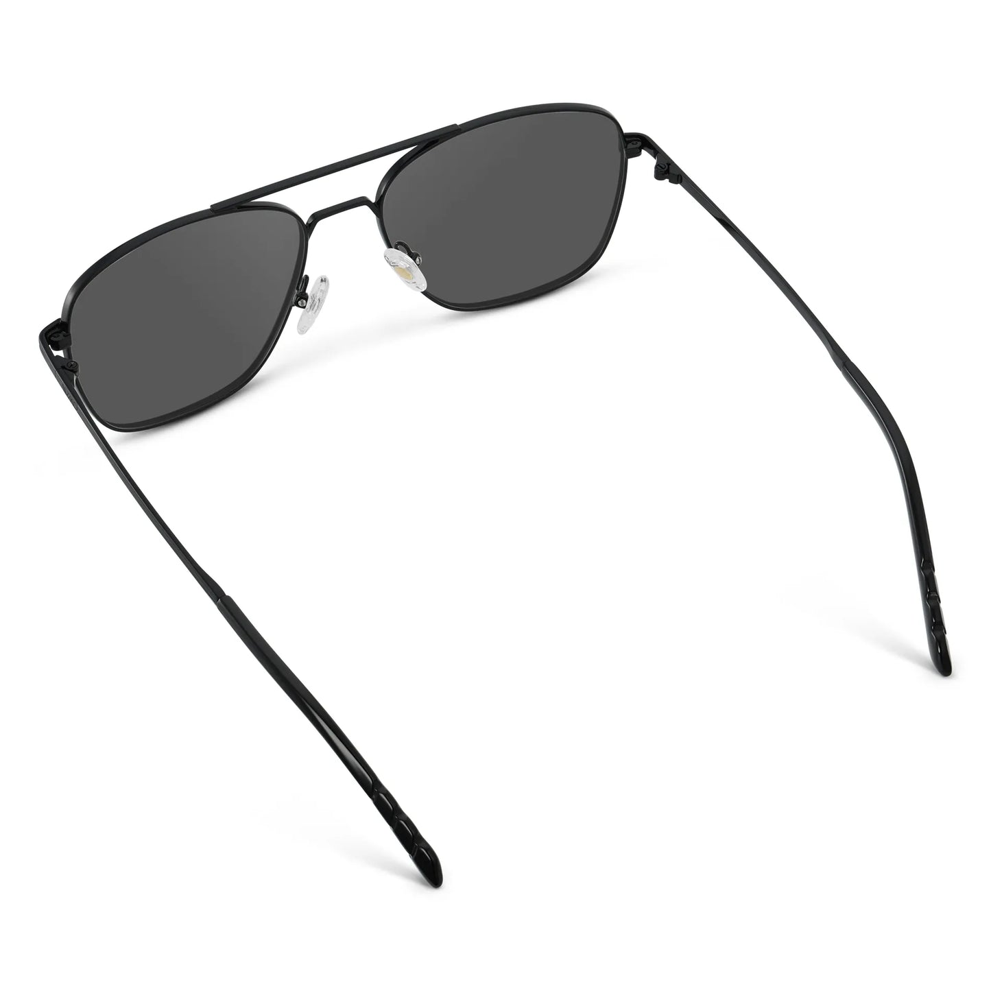 Black / Grey || Back view of Men's Stainless Steel Double Bridge Prescription Sunglasses with Black Frame and Grey Lens on a white background