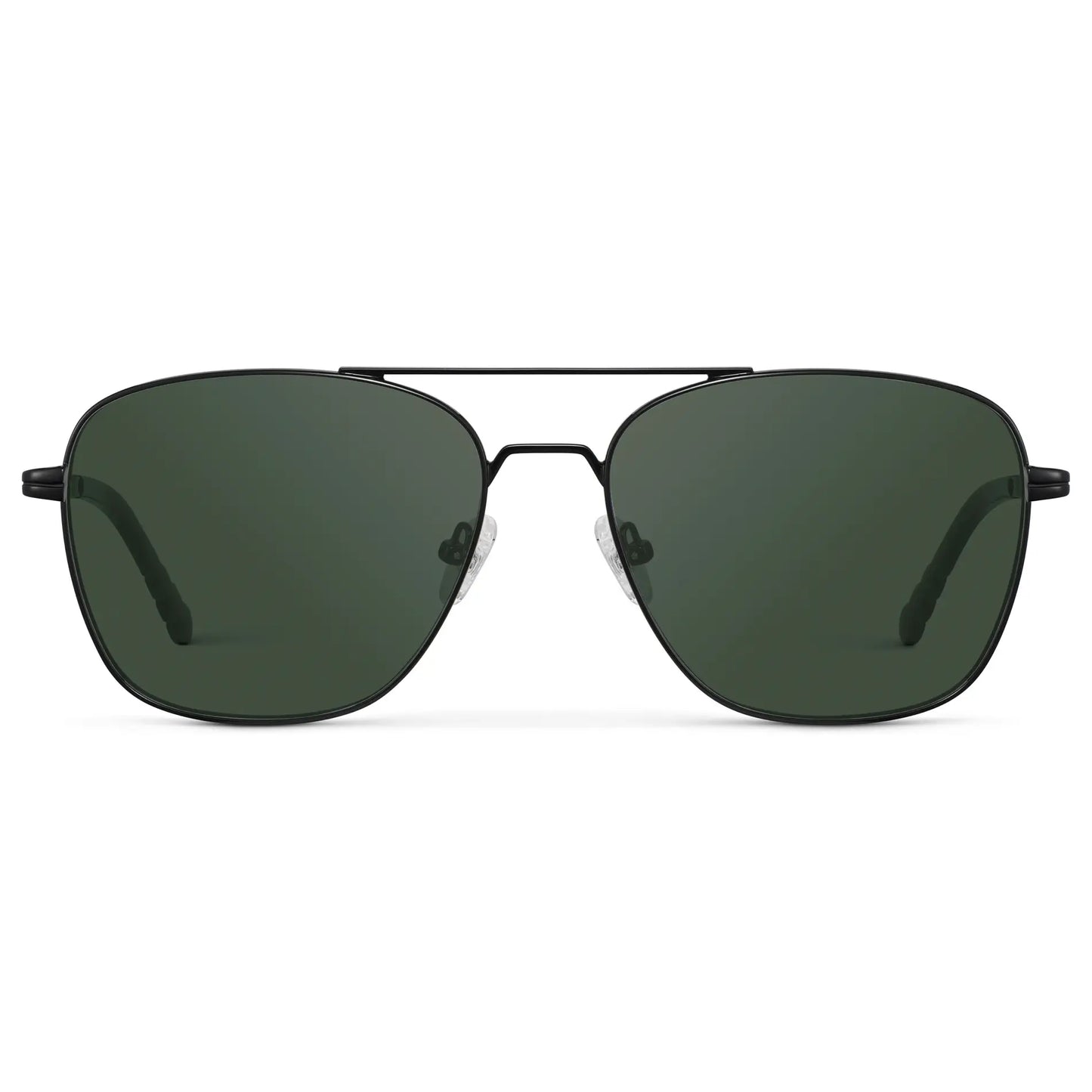 Black / G15 || Men's Stainless Steel Double Bridge Prescription Sunglasses with Black Frame and Green Lens on a white background