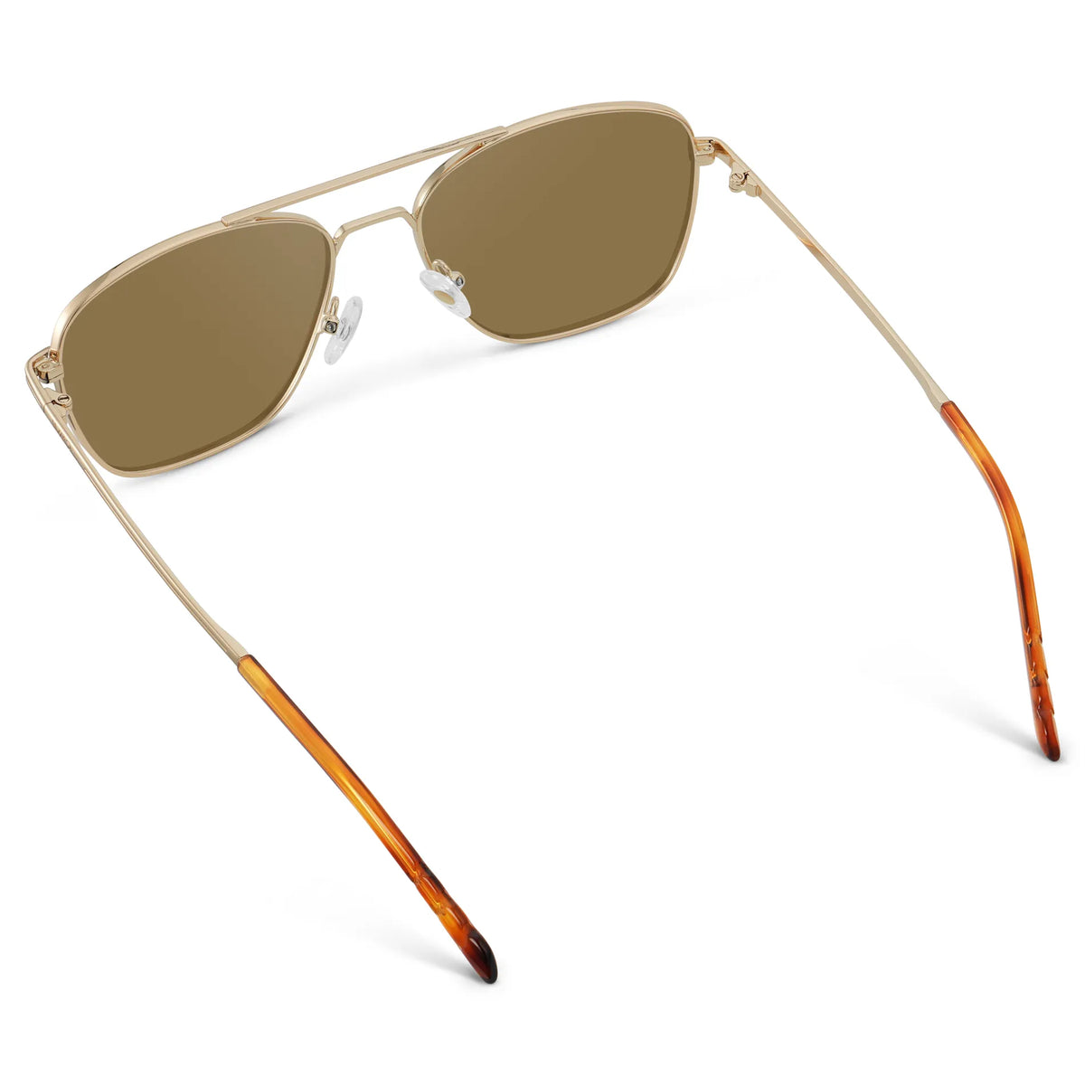 Gold / Amber || Back view of Men's Stainless Steel Double Bridge Prescription Sunglasses with Gold Frame and Brown Lens on a white background