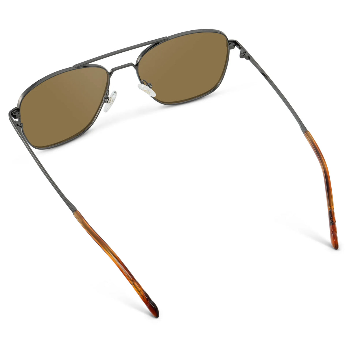 Gunmetal / Amber || Back view of Men's Stainless Steel Double Bridge Prescription Sunglasses with Gunmetal Frame and Brown Lens on a white background