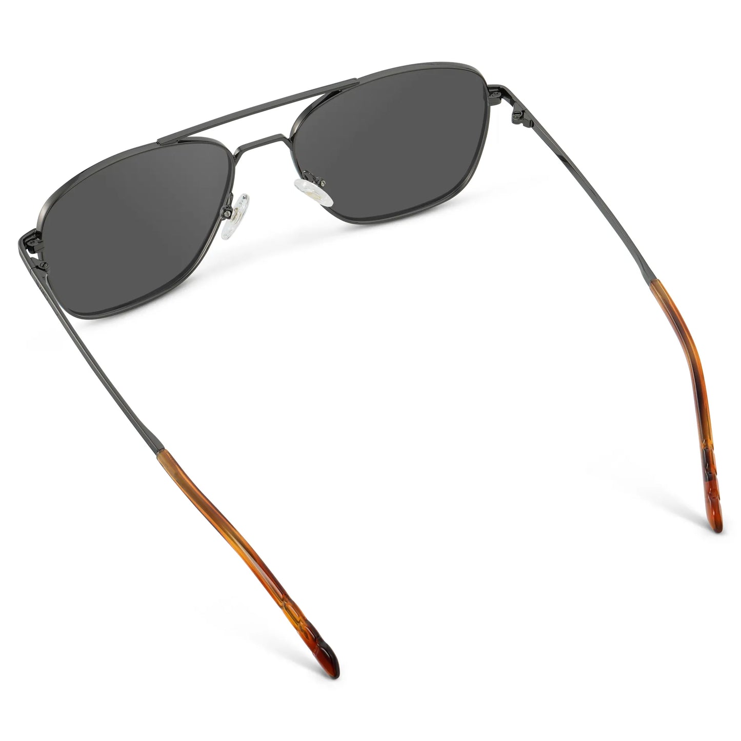 Gunmetal / Grey || Back view of Men's Stainless Steel Double Bridge Prescription Sunglasses with Gunmetal Frame and Grey Lens on a white background