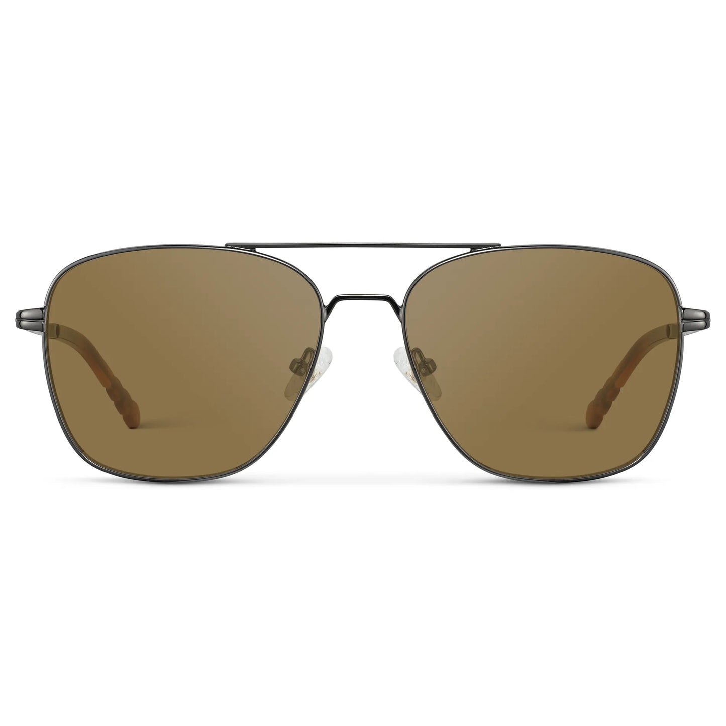Gunmetal / Amber || Men's Stainless Steel Double Bridge Prescription Sunglasses with Gunmetal Frame and Brown Lens on a white background