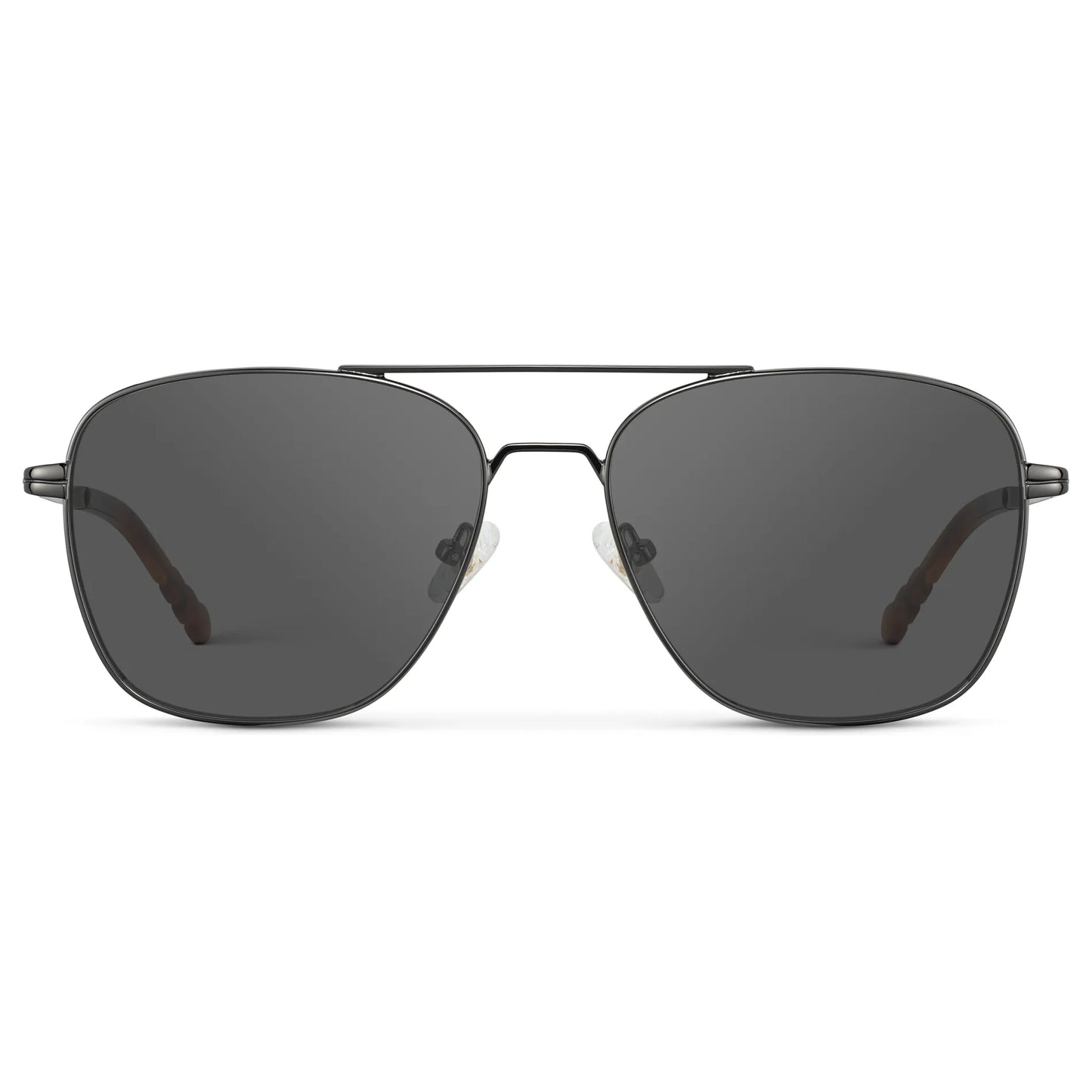 Gunmetal / Grey || Men's Stainless Steel Double Bridge Prescription Sunglasses with Gunmetal Frame and Grey Lens on a white background