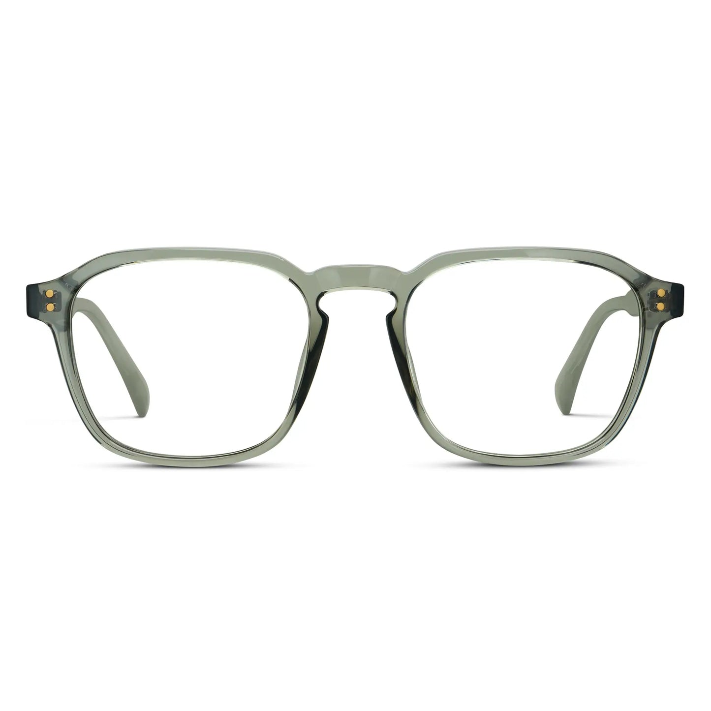 Sage Green || Men's Square Prescription Sunglasses with Sage Green Frame and Clear Lenses on a white background