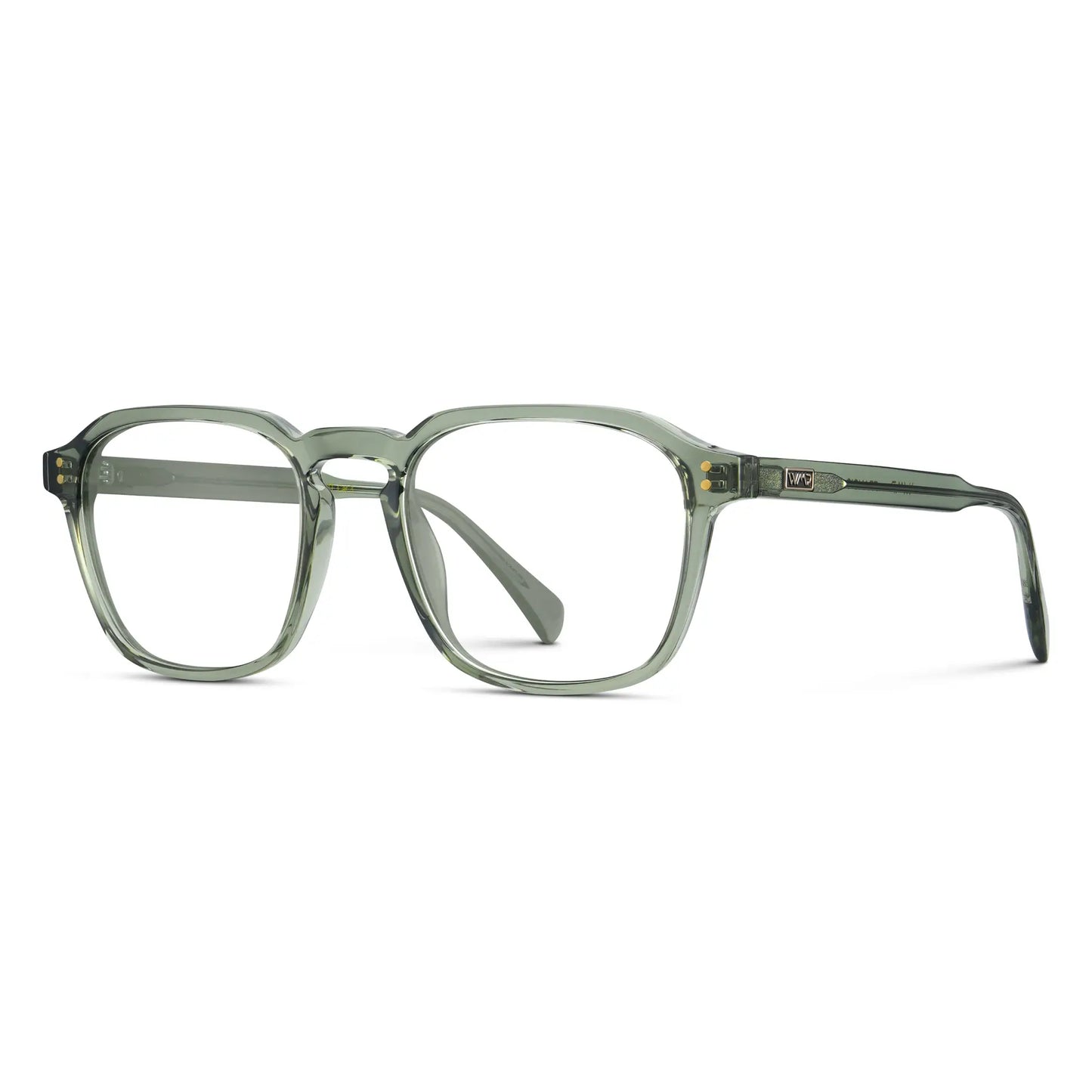 Sage Green || Side view of Men's Square Prescription Sunglasses with Sage Green Frame and Clear Lenses on a white background