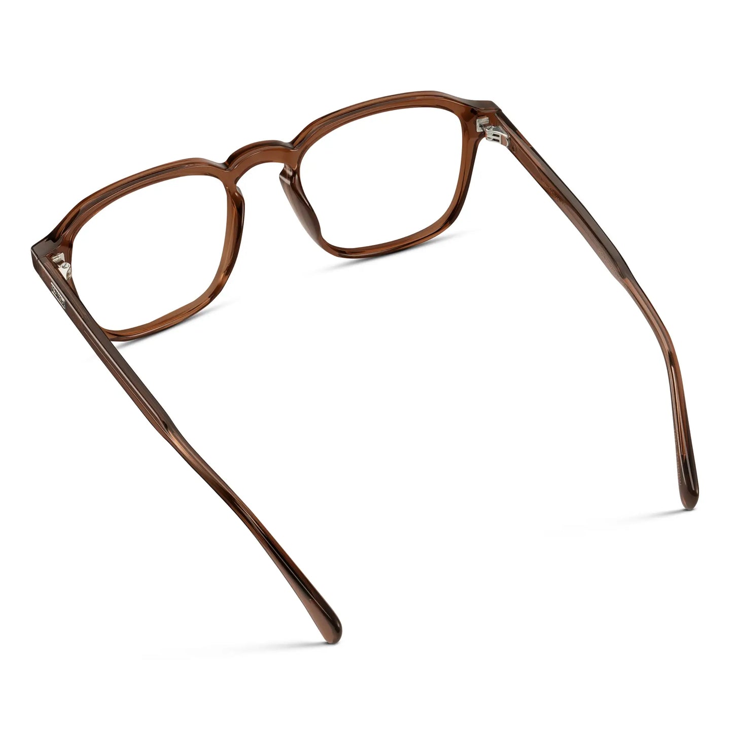 Terracotta Brown || Back view of Men's Square Prescription Sunglasses with Terracotta Brown Frame and Clear Lenses on a white background