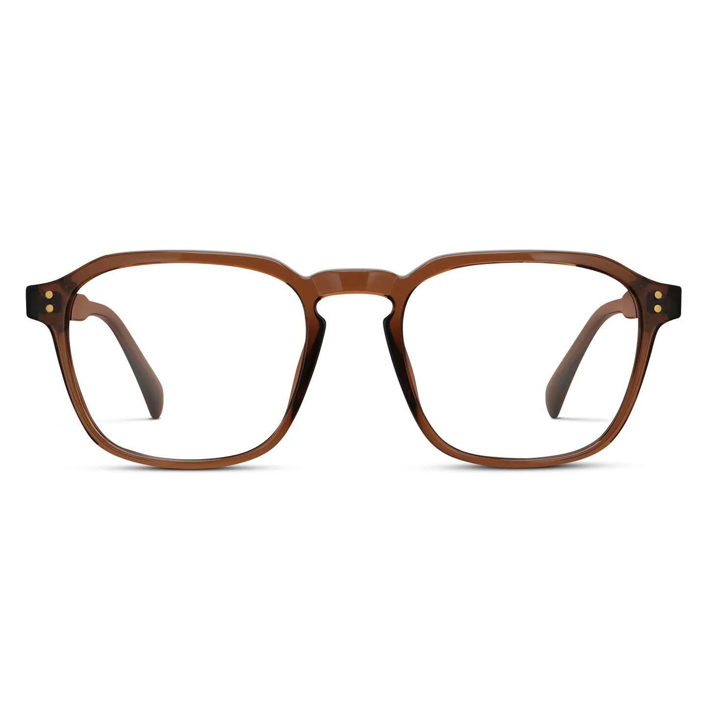 Terracotta Brown || Men's Square Prescription Sunglasses with Terracotta Brown Frame and Clear Lenses on a white background