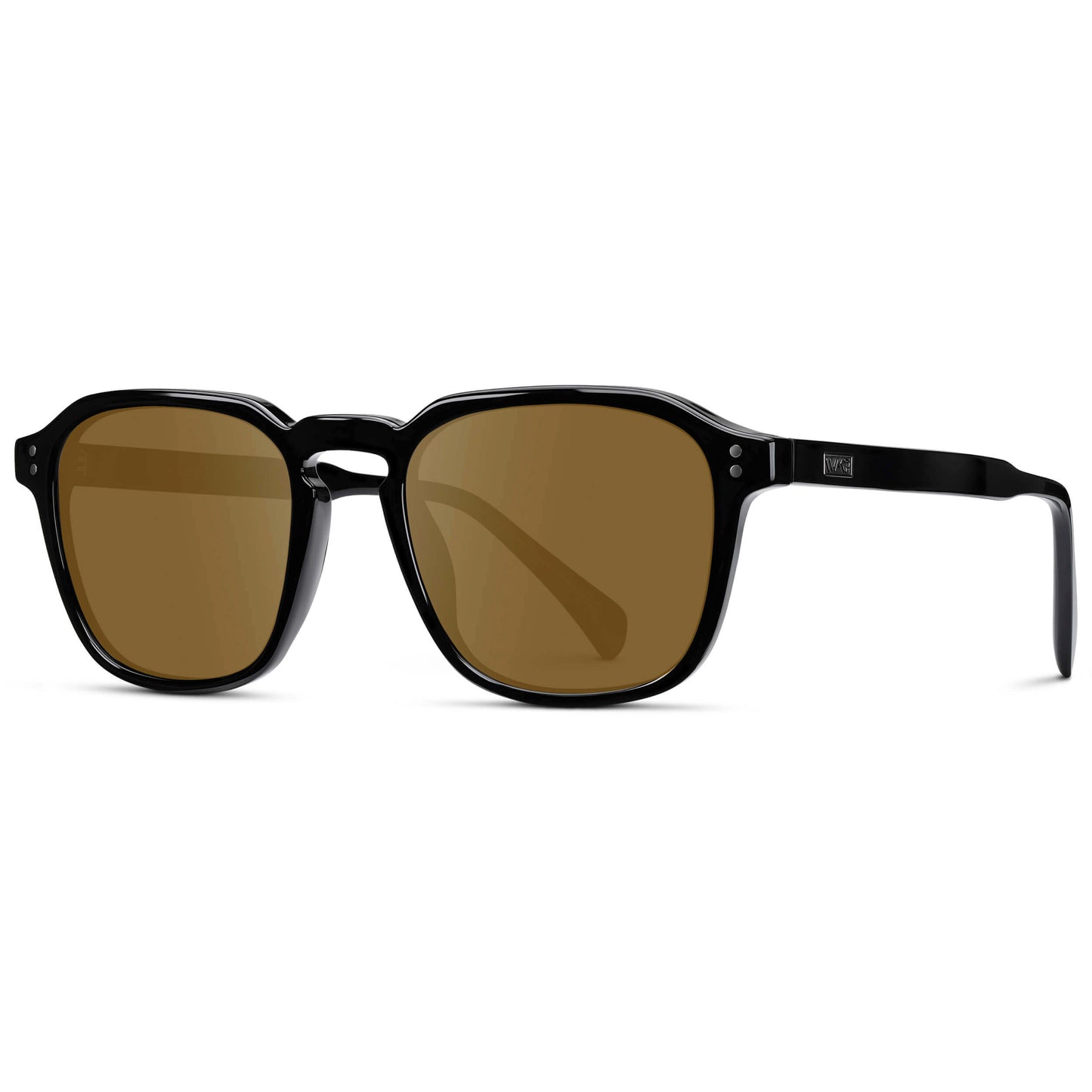 Black / Amber Lens || Black Square Frame with Amber Prescription Sunglass Lenses