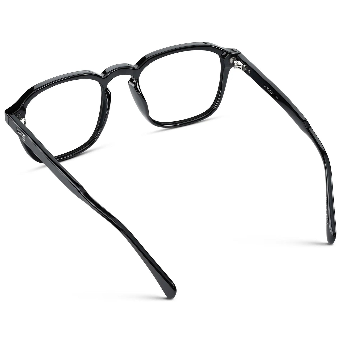 Black || Back view of Men's Square Prescription Sunglasses with Black Frame and Clear Lenses on a white background