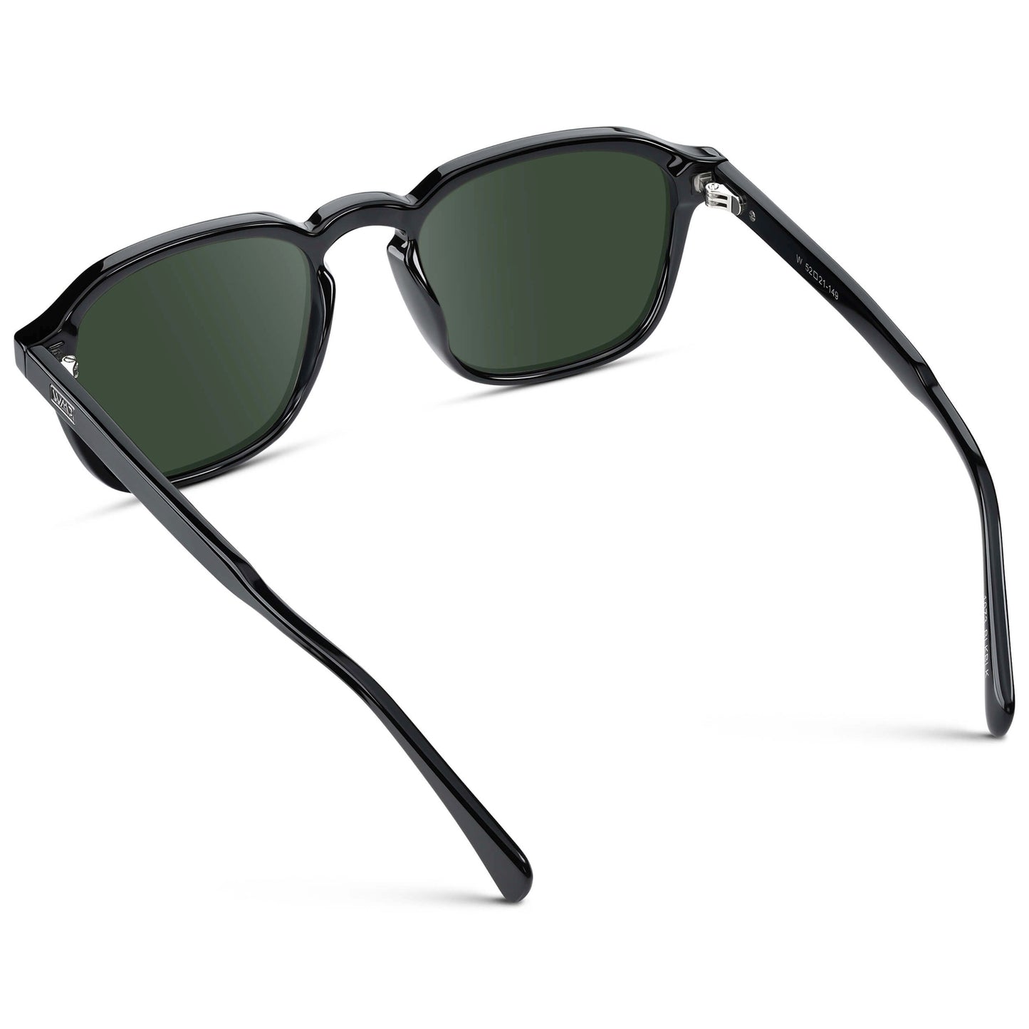 Black / G15 Lens || Black Square Frame with Green Prescription Sunglass Lenses