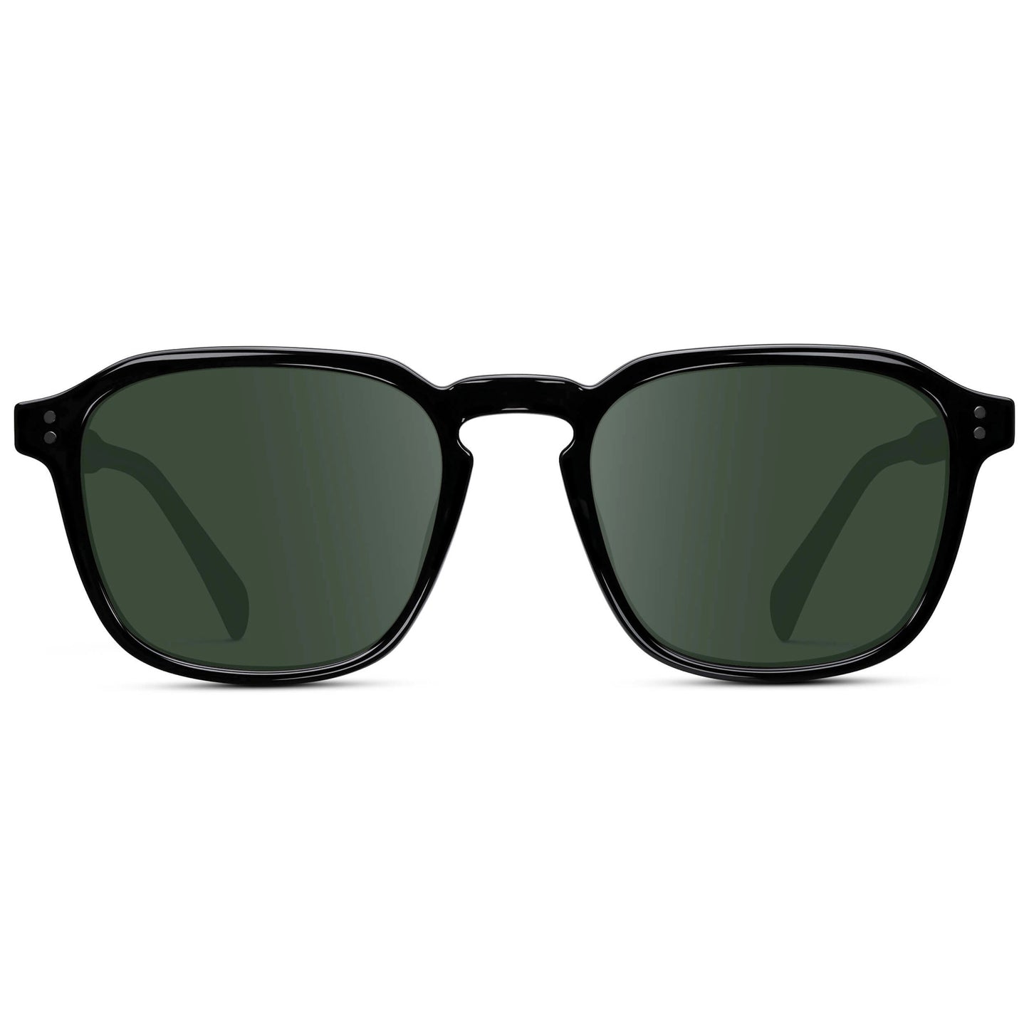 Black / G15 Lens || Black Square Frame with Green Prescription Sunglass Lenses