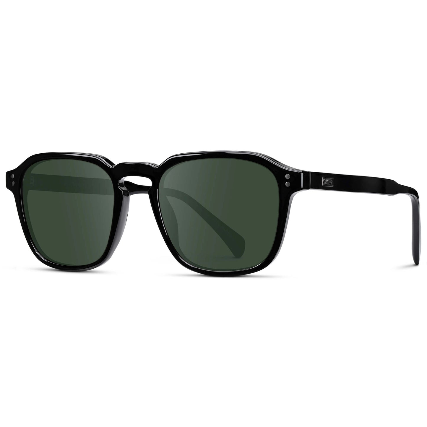 Black / G15 Lens || Black Square Frame with Green Prescription Sunglass Lenses