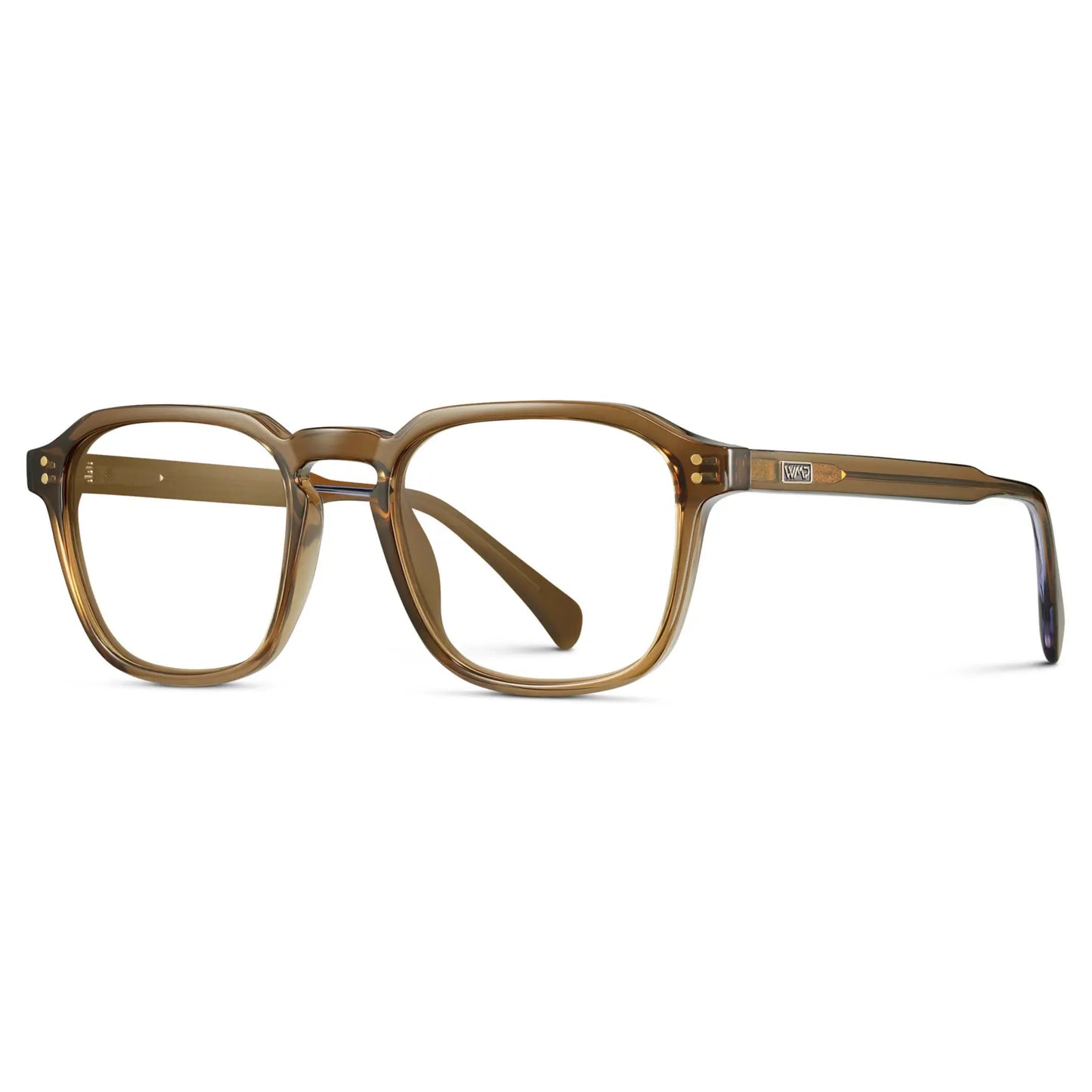 Crystal Verde || Side view of Men's Square Prescription Sunglasses with Crystal Verde Frame and Clear Lenses on a white background