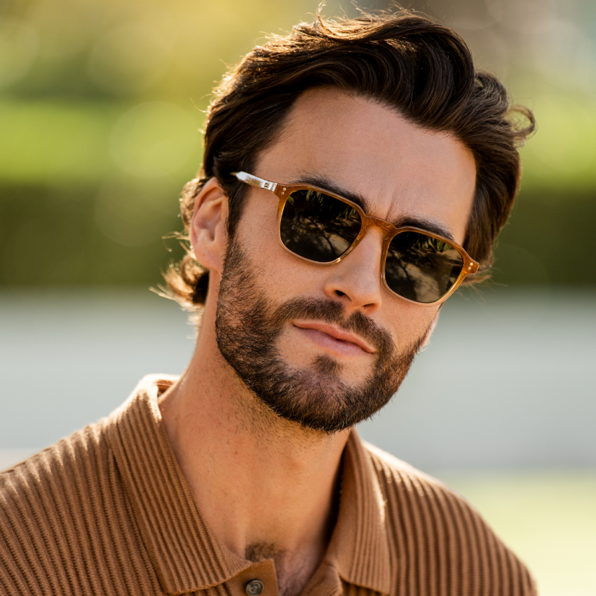Sunset Tortoise / Smoke Green Lens || Tortoise Square Frame Sunglasses with Green Polarized Lenses