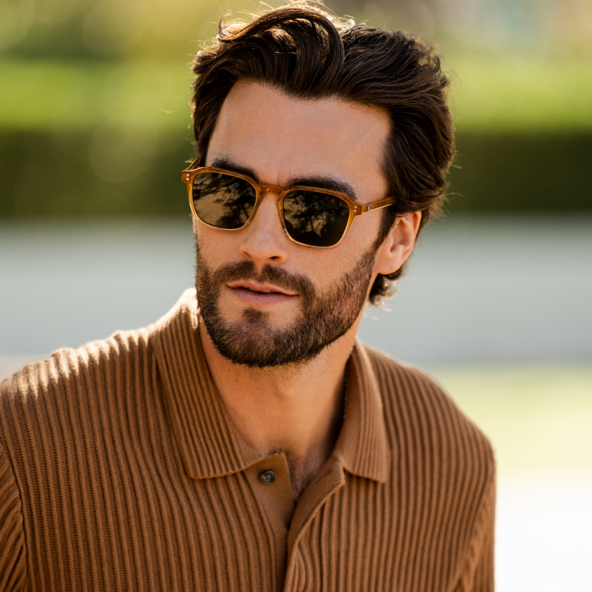 Sunset Tortoise / Smoke Green Lens || Tortoise Square Frame Sunglasses with Green Polarized Lenses
