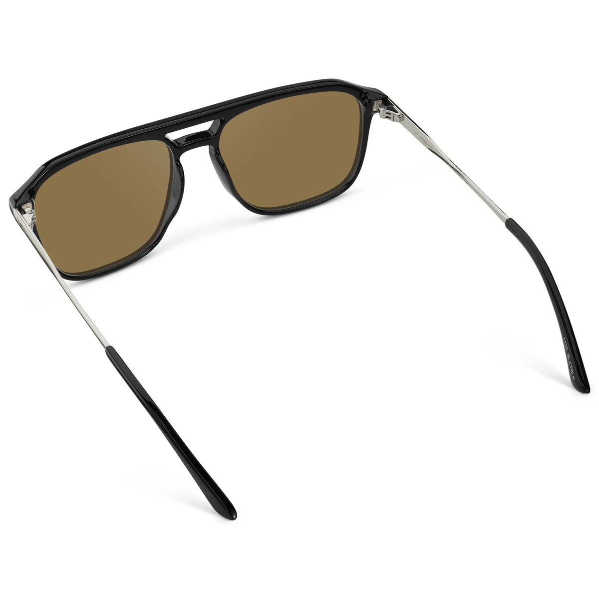 Black / Amber || Back view of Men's Double Bridge Aviator Prescription Sunglasses with Black Frame and Brown Lens on a white background