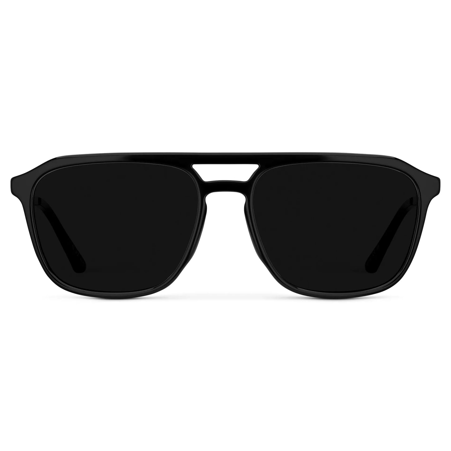 Black / Triple Black Lens || Men's Double Bridge Aviator Sunglasses with Black Frame and Triple Black Lens on a white background