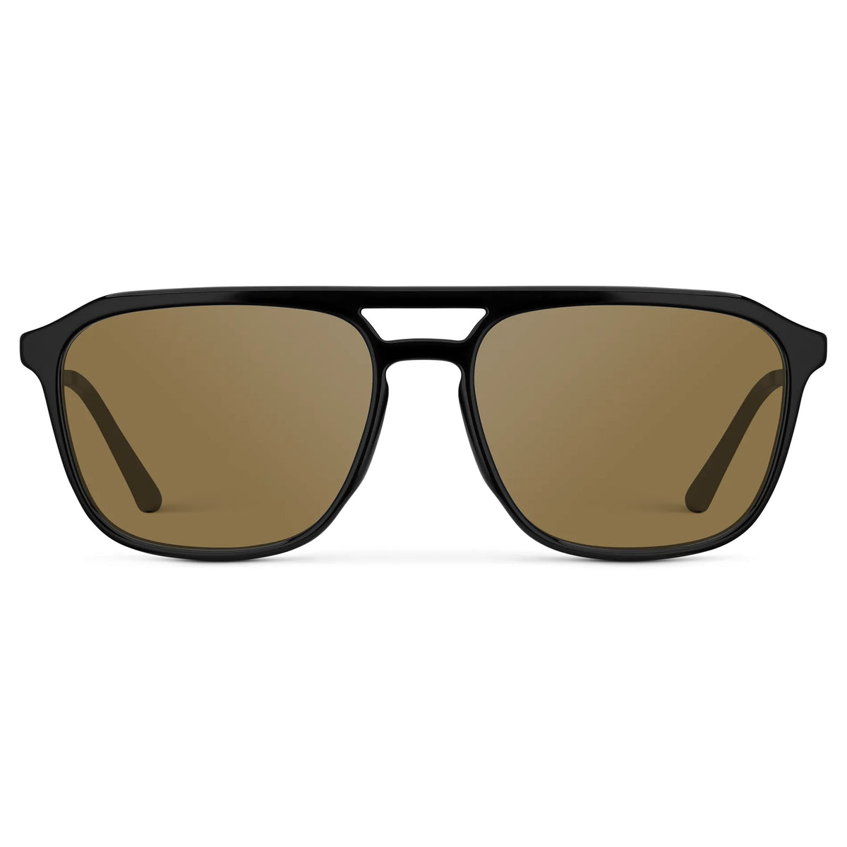 Black / Amber || Men's Double Bridge Aviator Prescription Sunglasses with Black Frame and Brown Lens on a white background