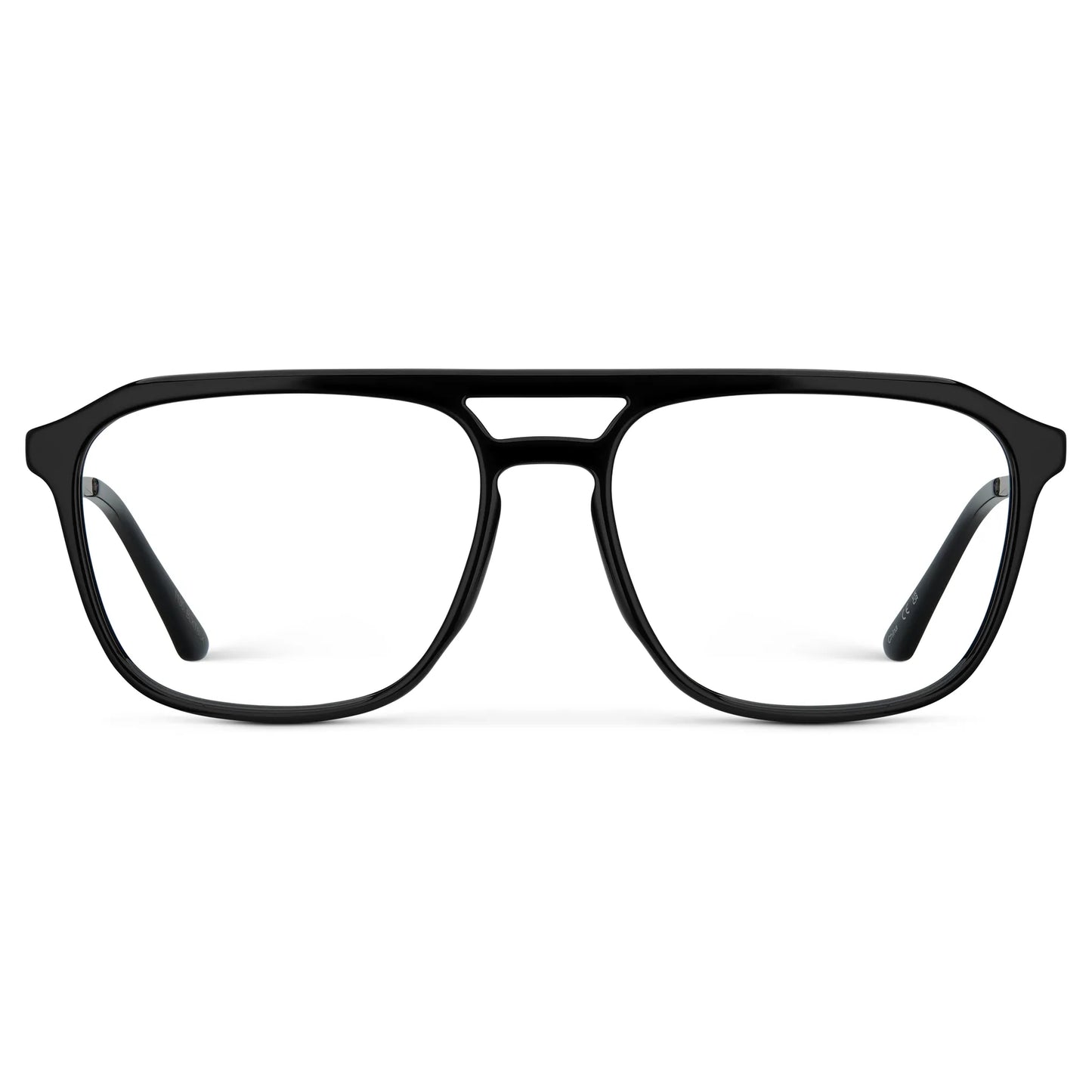 Black || Men's Double Bridge Aviator Prescription Glasses with Black Frame and Clear Lens on a white background