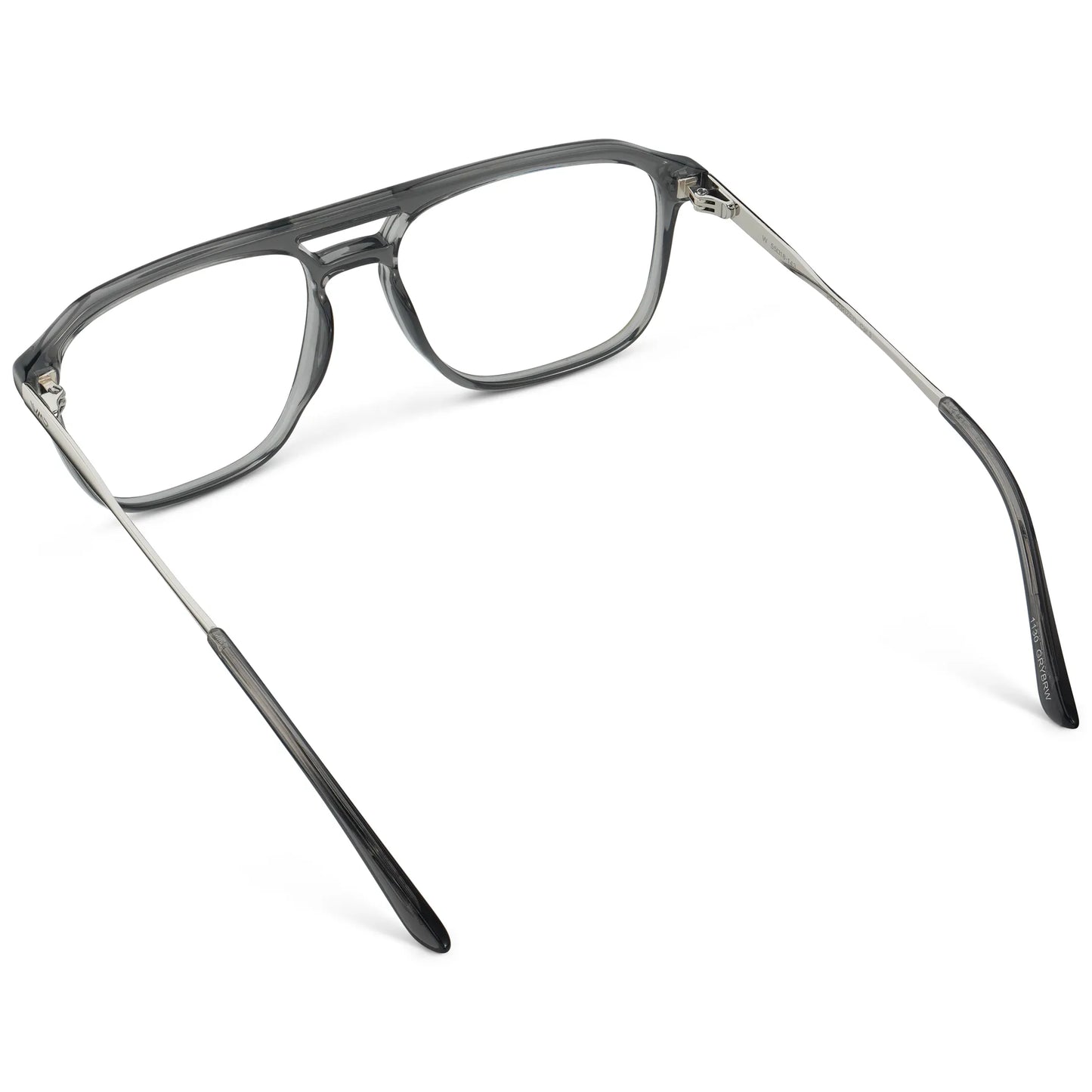 Smoke Grey || Back view of Men's Double Bridge Aviator Prescription Glasses with Smoke Grey Frame and Clear Lens on a white background
