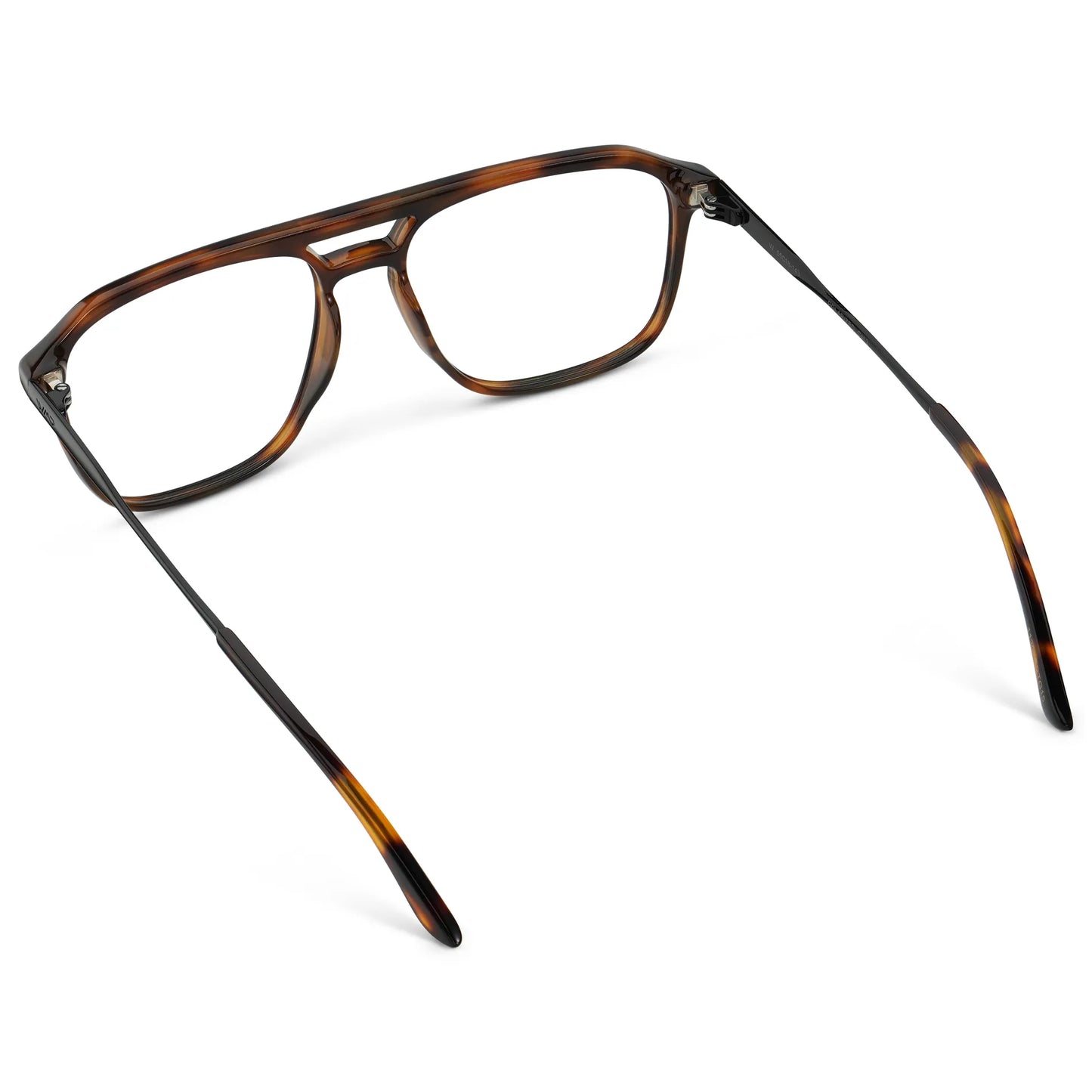 Brown Tortoise || Back view of Men's Double Bridge Aviator Prescription Glasses with Brown Tortoise Frame and Clear Lens on a white background