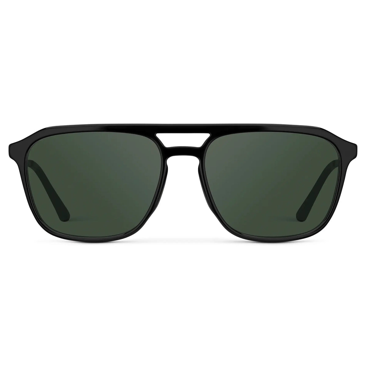 Black / G15 || Men's Double Bridge Aviator Prescription Sunglasses with Black Frame and Green Lens on a white background