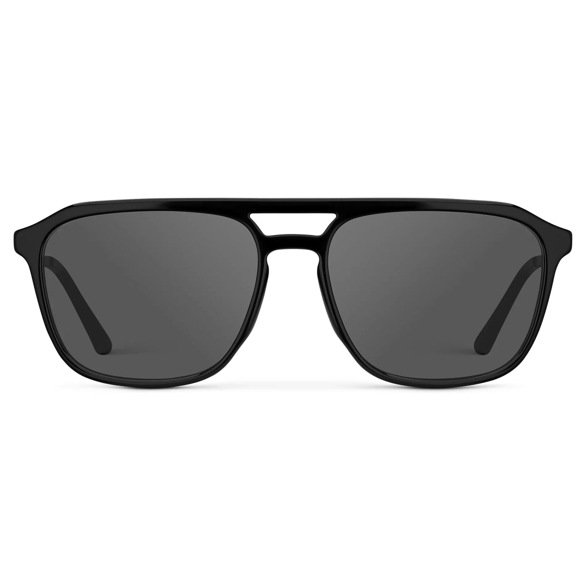 Black / Grey || Men's Double Bridge Aviator Prescription Sunglasses with Black Frame and Grey Lens on a white background