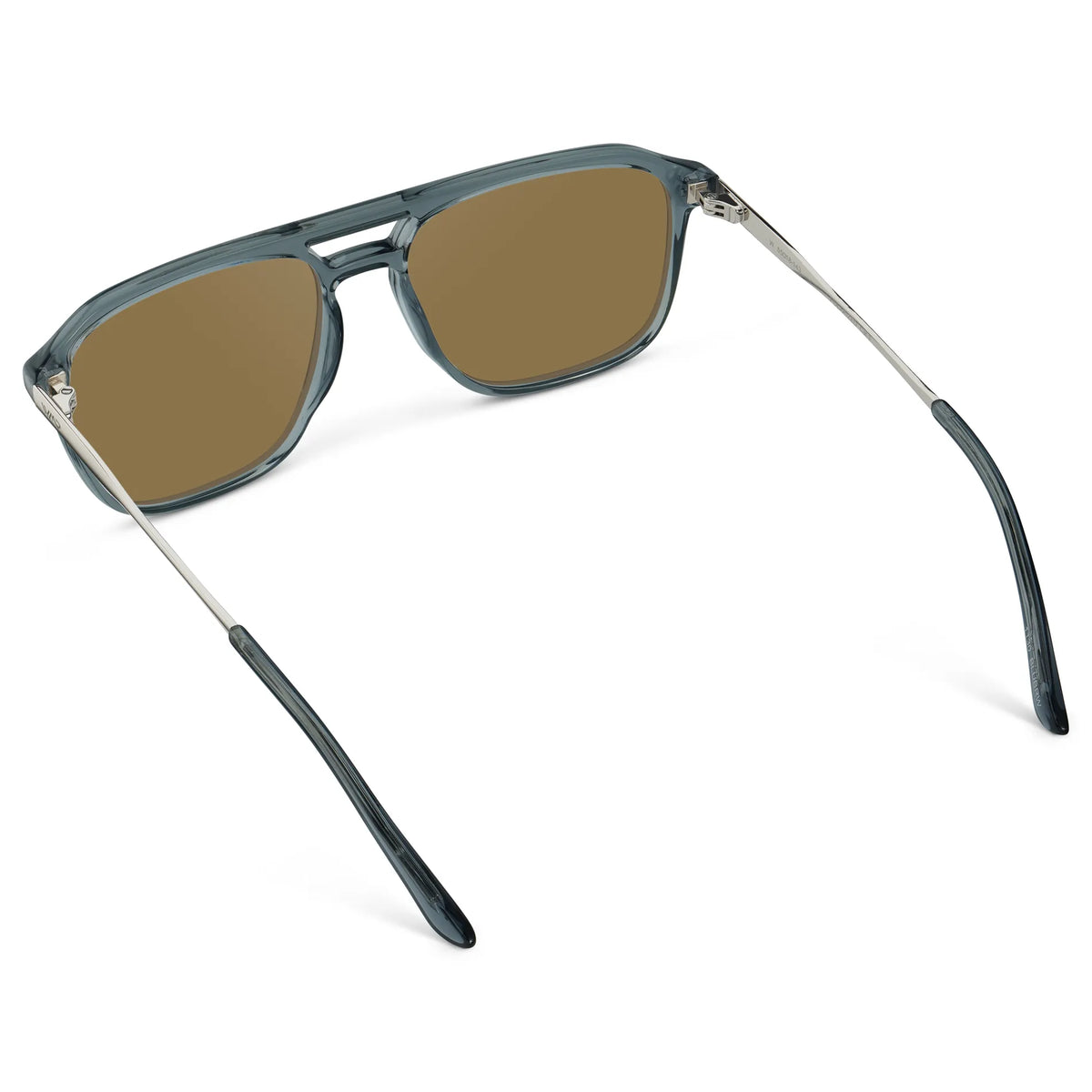Stone Blue / Amber || Back view of Men's Double Bridge Aviator Prescription Sunglasses with Stone Blue Frame and Brown Lens on a white background