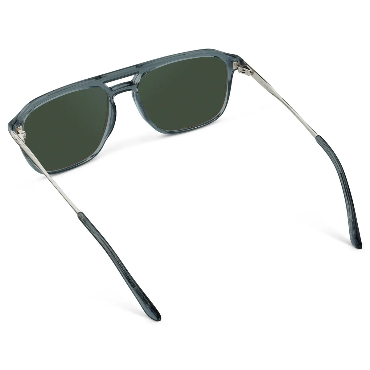 Stone Blue / G15 || Back view of Men's Double Bridge Aviator Prescription Sunglasses with Stone Blue Frame and Green Lens on a white background