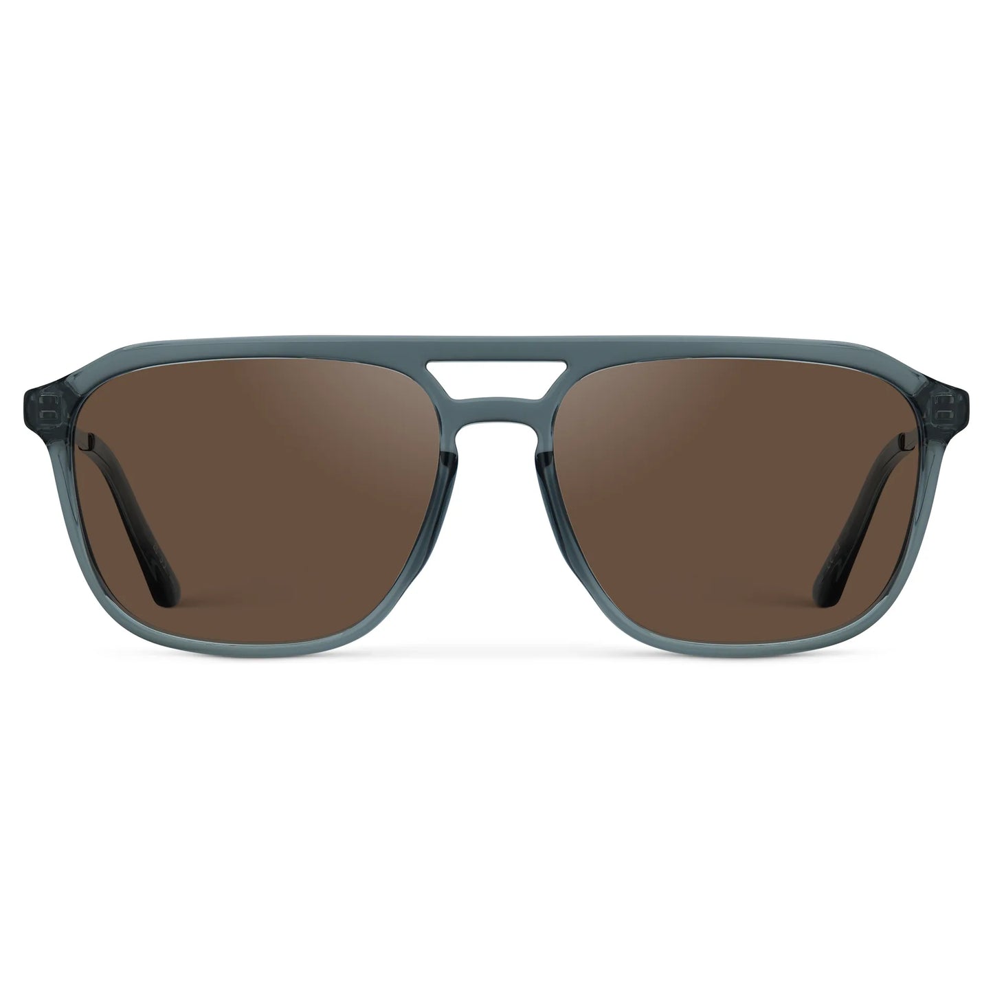 Stone Blue / Brown Lens || Men's Double Bridge Aviator Sunglasses with Stone Blue Frame and Brown Lens on a white background
