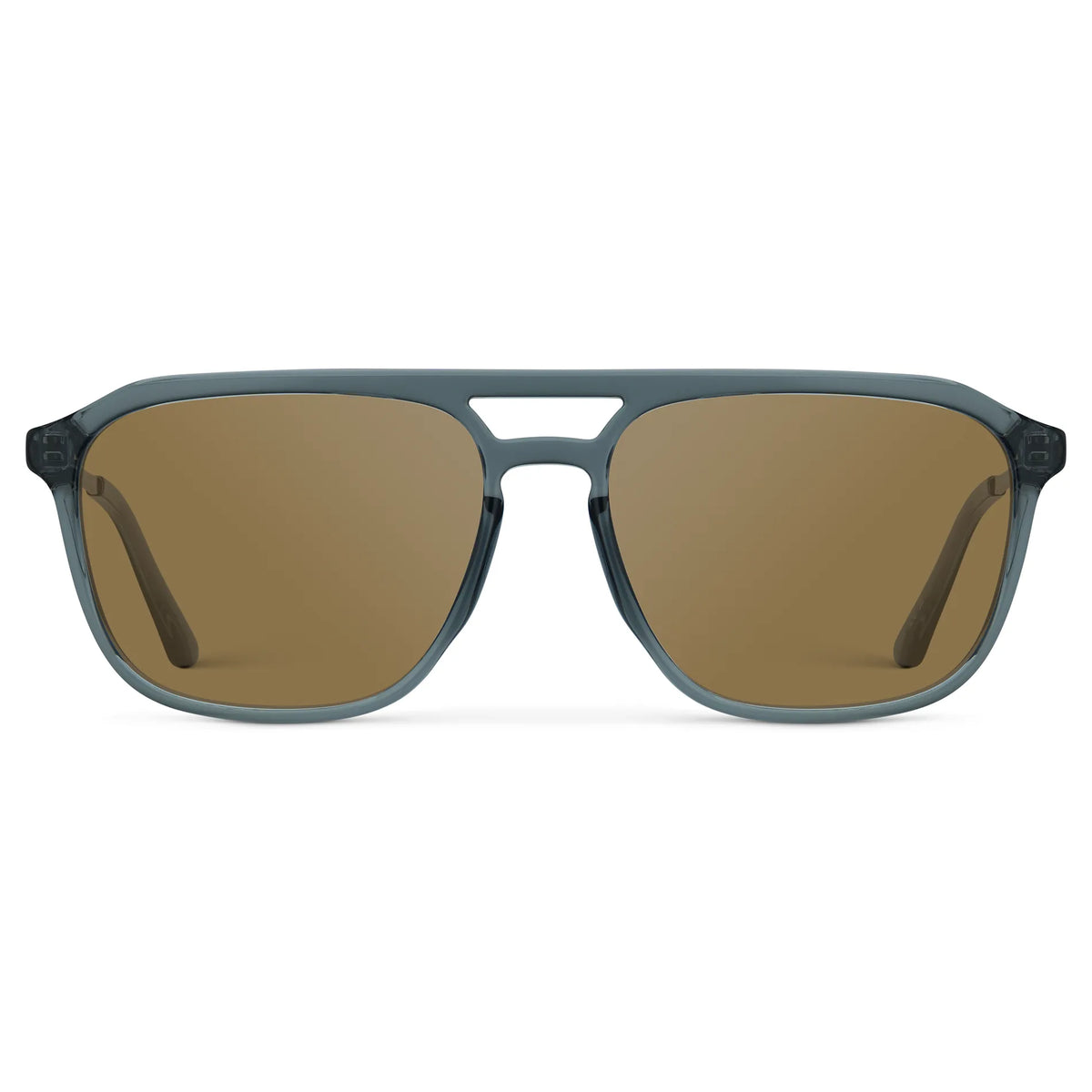 Stone Blue / Amber || Men's Double Bridge Aviator Prescription Sunglasses with Stone Blue Frame and Brown Lens on a white background