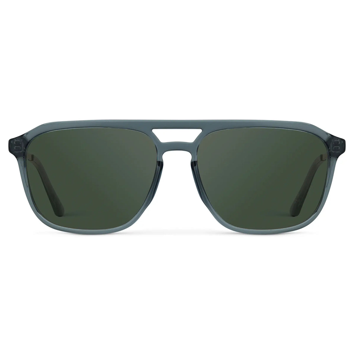 Stone Blue / G15 || Men's Double Bridge Aviator Prescription Sunglasses with Stone Blue Frame and Green Lens on a white background