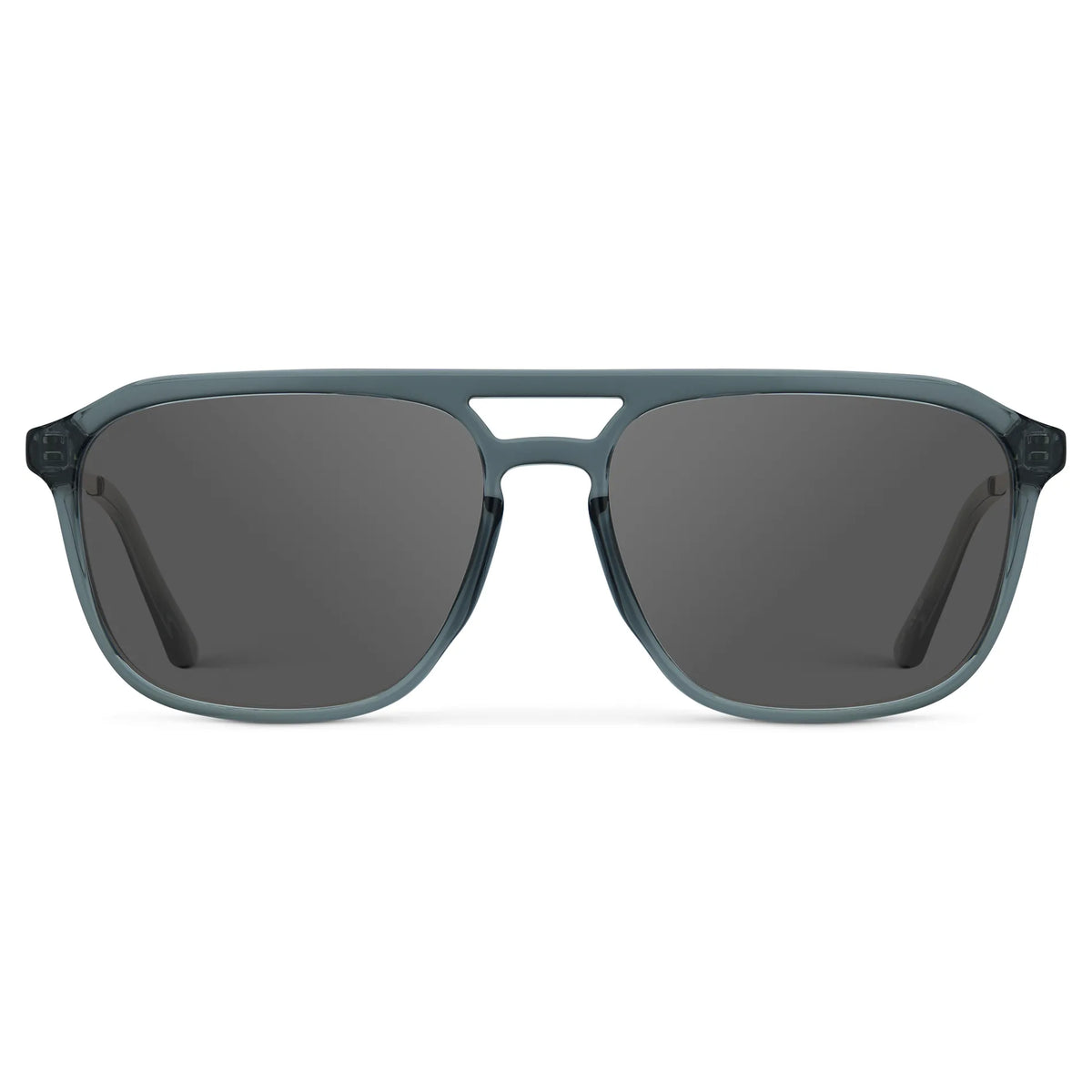 Stone Blue / Grey || Men's Double Bridge Aviator Prescription Sunglasses with Stone Blue Frame and Grey Lens on a white background