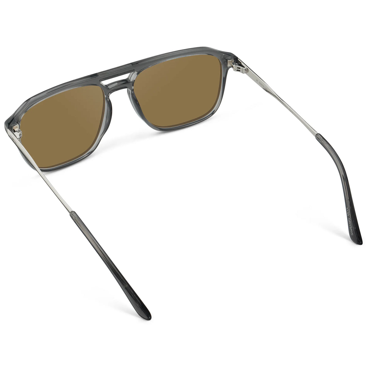 Smoke Grey / Amber || Back view of Men's Double Bridge Aviator Prescription Sunglasses with Smoke Grey Frame and Brown Lens on a white background