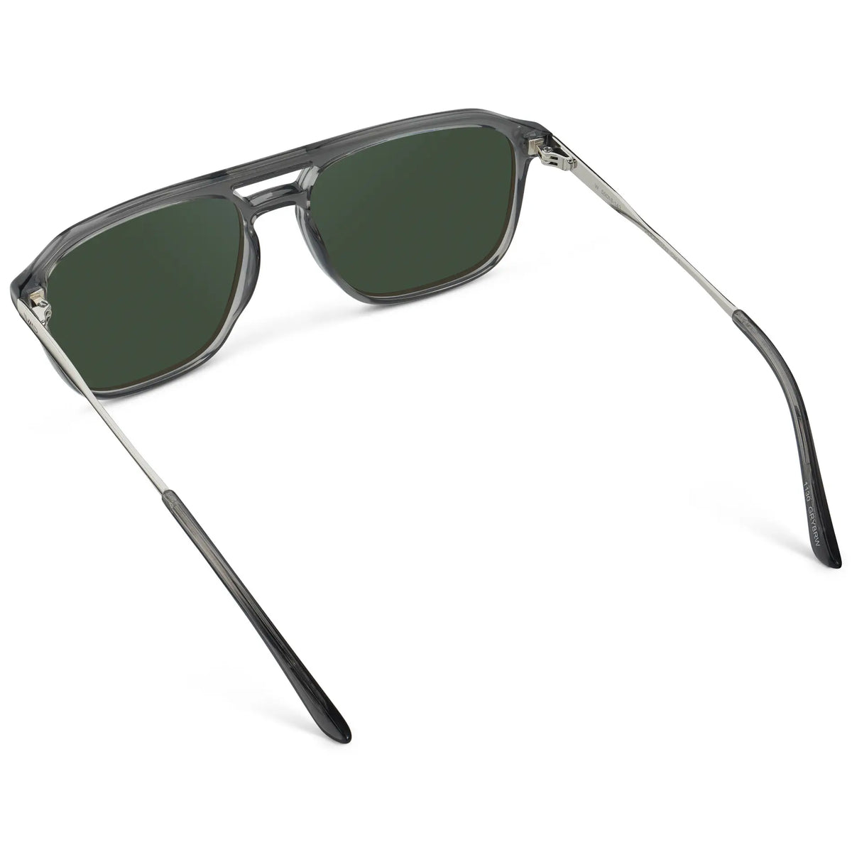 Smoke Grey / G15 || Back view of Men's Double Bridge Aviator Prescription Sunglasses with Smoke Grey Frame and Green Lens on a white background