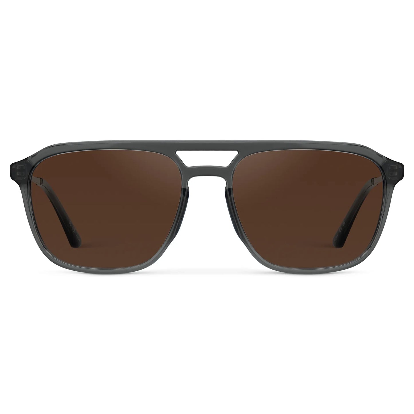Smoke Grey / Dark Brown Lens || Men's Double Bridge Aviator Sunglasses with Smoke Grey Frame and Dark Brown Lens on a white background