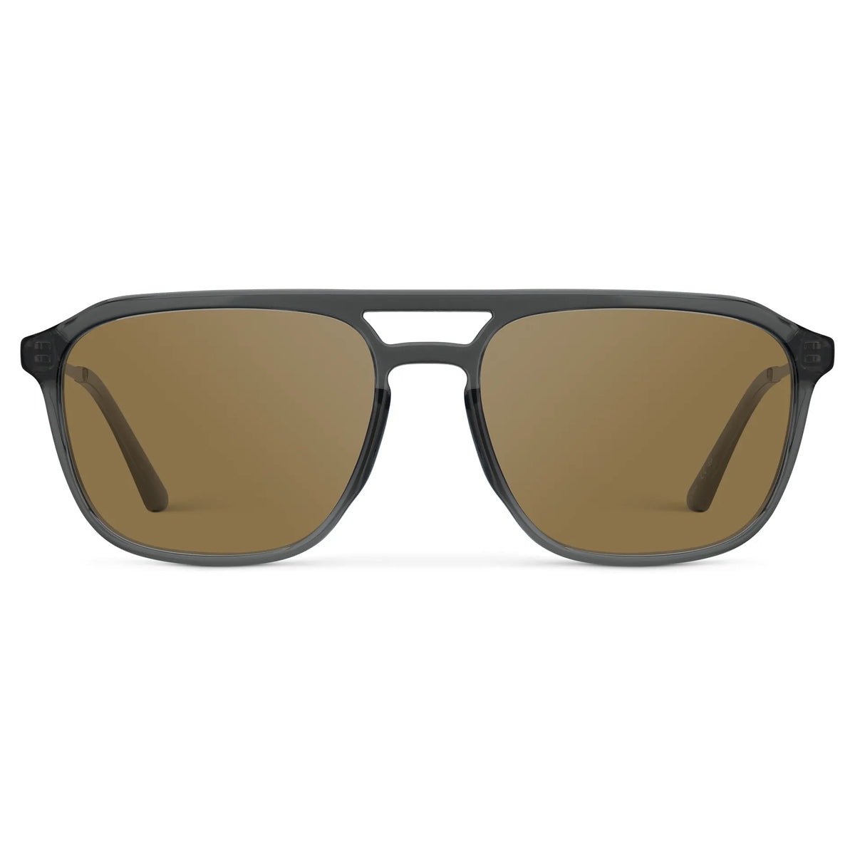 Smoke Grey / Amber || Men's Double Bridge Aviator Prescription Sunglasses with Smoke Grey Frame and Brown Lens on a white background