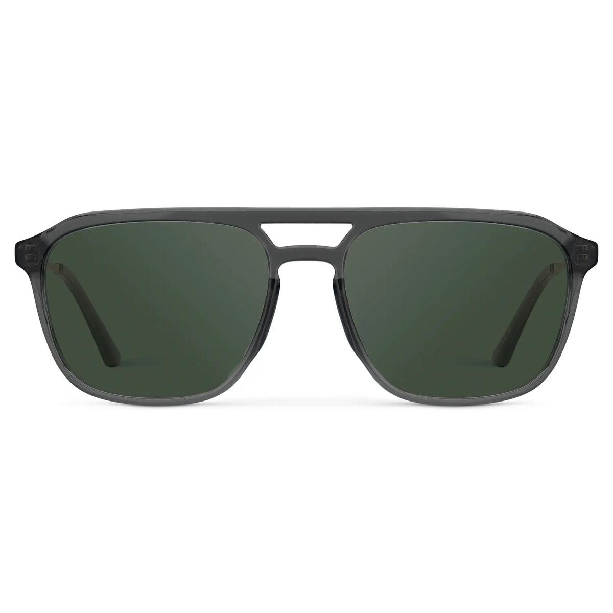 Smoke Grey / G15 || Men's Double Bridge Aviator Prescription Sunglasses with Smoke Grey Frame and Green Lens on a white background