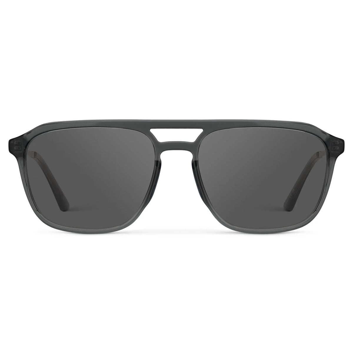 Smoke Grey / Grey || Men's Double Bridge Aviator Prescription Sunglasses with Smoke Grey Frame and Grey Lens on a white background