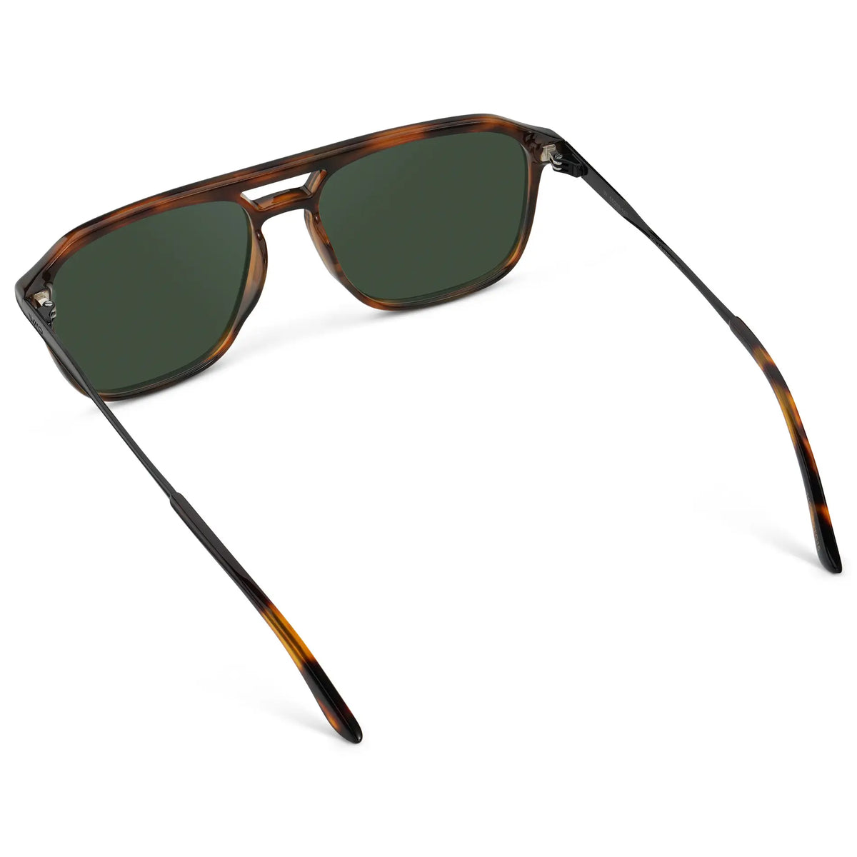 Brown Tortoise / G15 || Back view of Men's Double Bridge Aviator Prescription Sunglasses with Brown Tortoise Frame and Green Lens on a white background