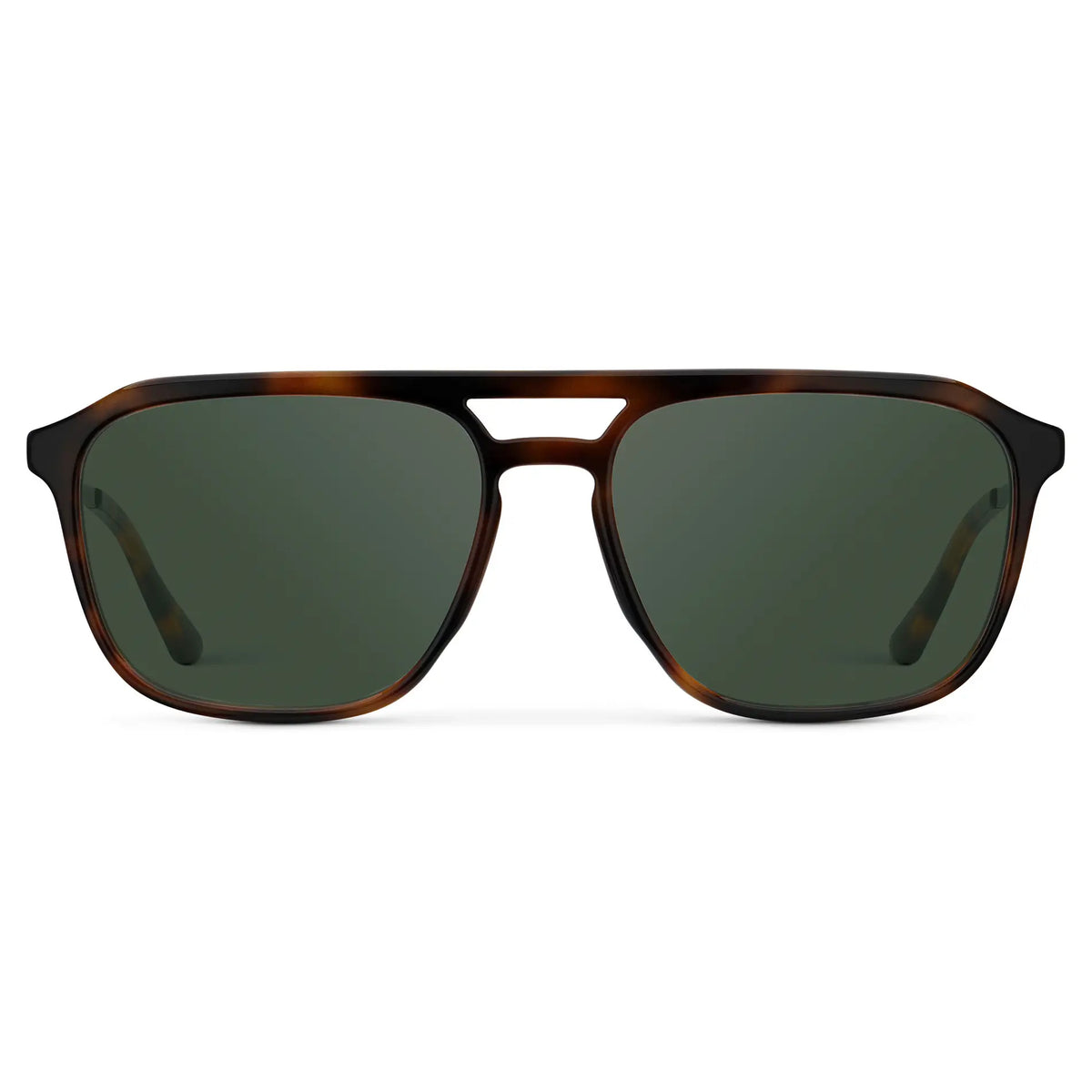 Brown Tortoise / G15 || Men's Double Bridge Aviator Prescription Sunglasses with Brown Tortoise Frame and Green Lens on a white background