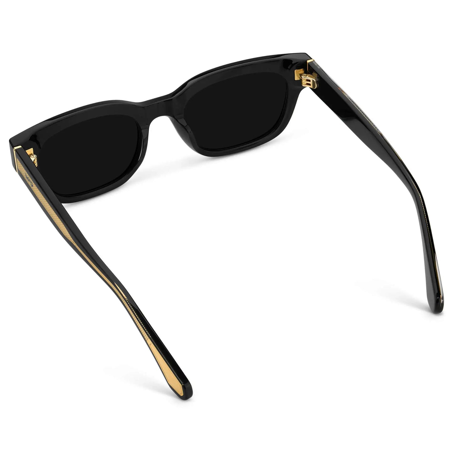 Black / Triple Black Lens || Women's Rectangular Sunglasses with Handcrafted exposed gold metal core, Black Acetate Frame and Triple Black Anti-Reflective Lens