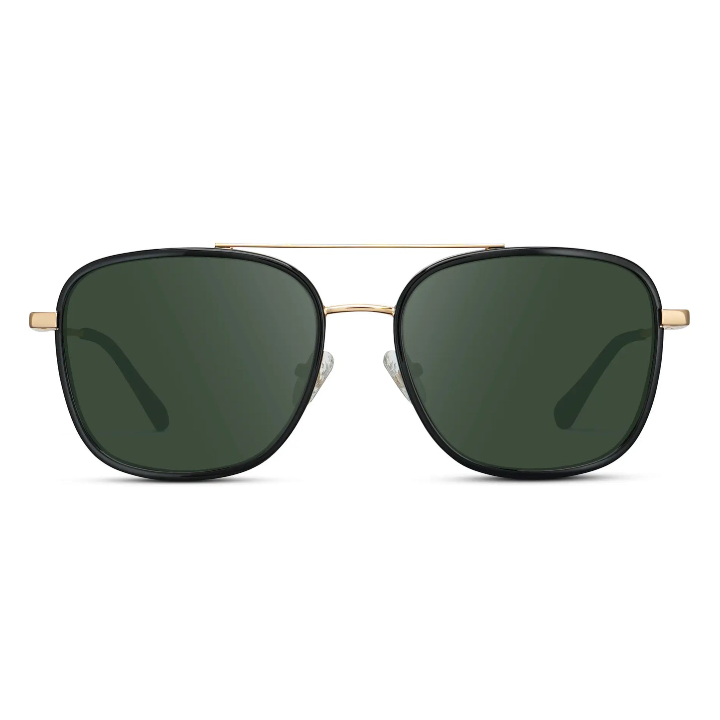Black / G15 || Women's Oversized Square Aviator Prescription Eyeglasses with Black Acetate and Stainless Steel Frame and Green Lenses