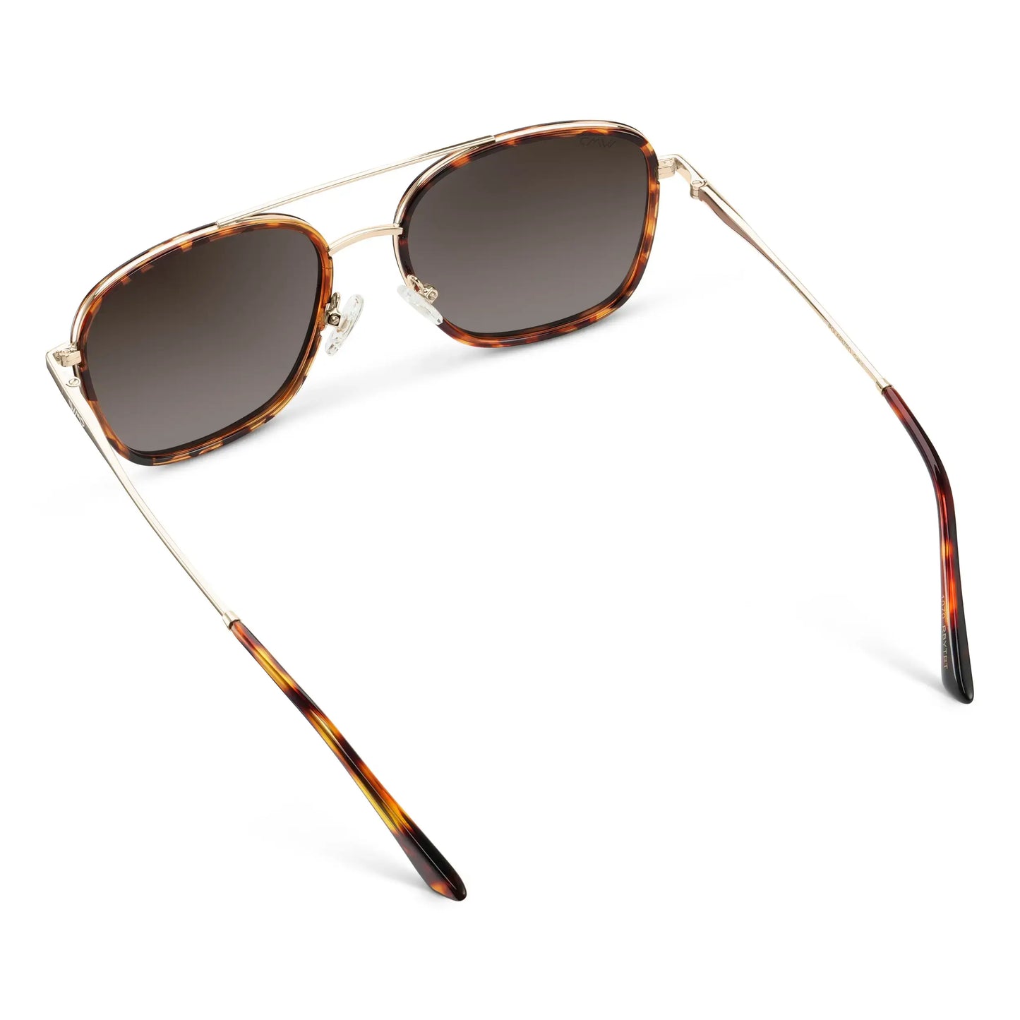 Ruby Tortoise / Brown Gradient Lens || Back view of Women's Ruby Tortoise Aviator Metal Frame Sunglasses with Brown Gradient Polarized Lenses on a white background