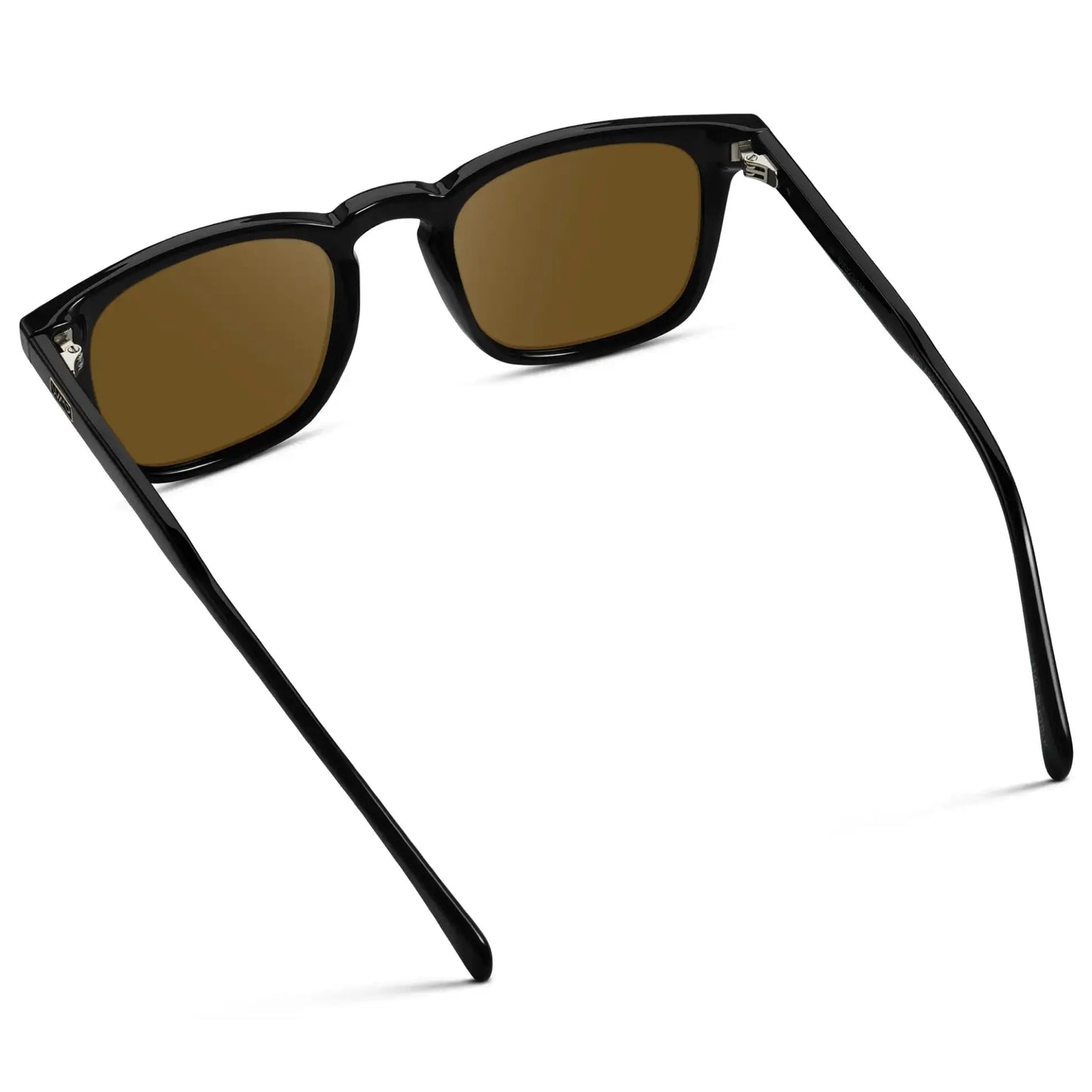 Black / Amber || Back view of Men's Rectangular Prescription Sunglasses with Black Frame and Amber Lenses on a white background