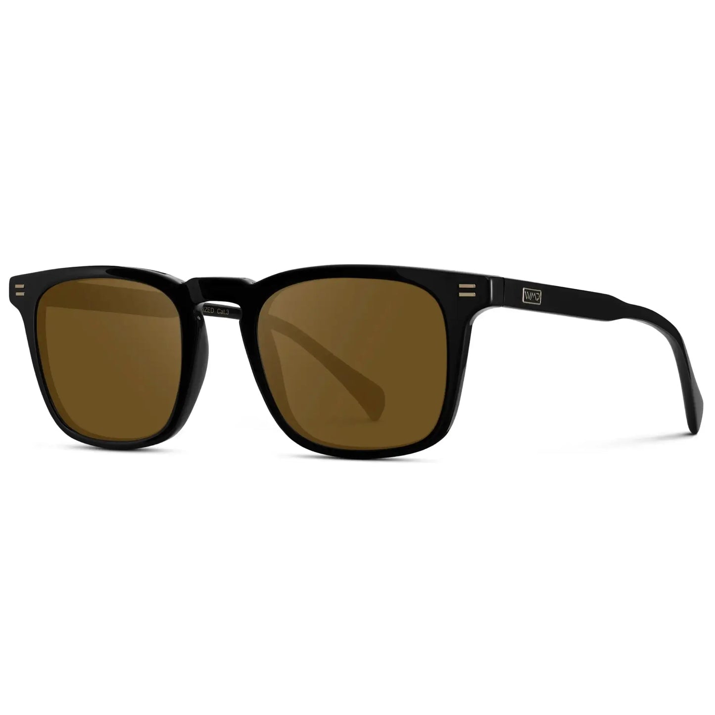 Black / Amber || Side view of Men's Rectangular Prescription Sunglasses with Black Frame and Amber Lenses on a white background