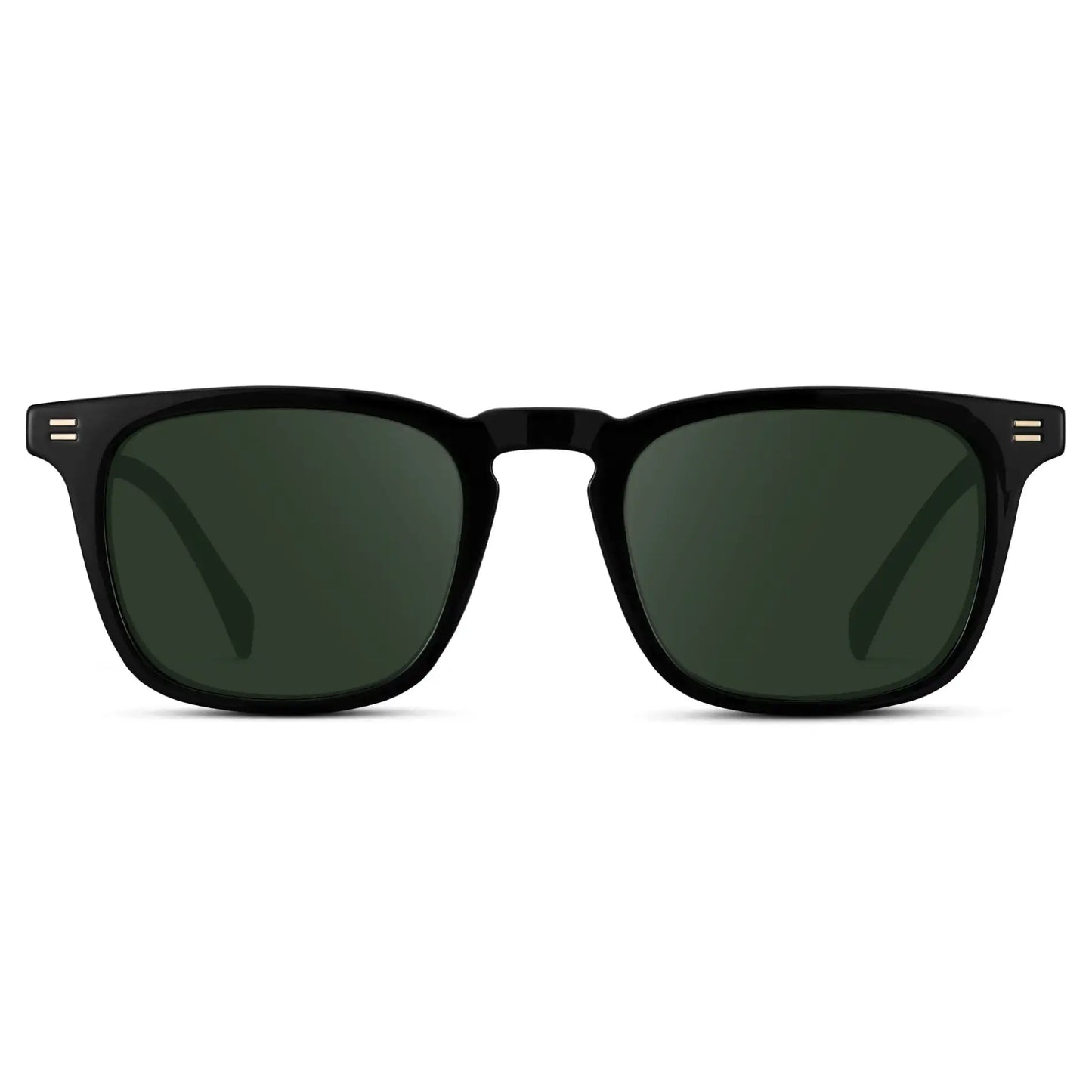 Black / G15 || Men's Rectangular Prescription Sunglasses with Black Frame and Green Lenses on a white background